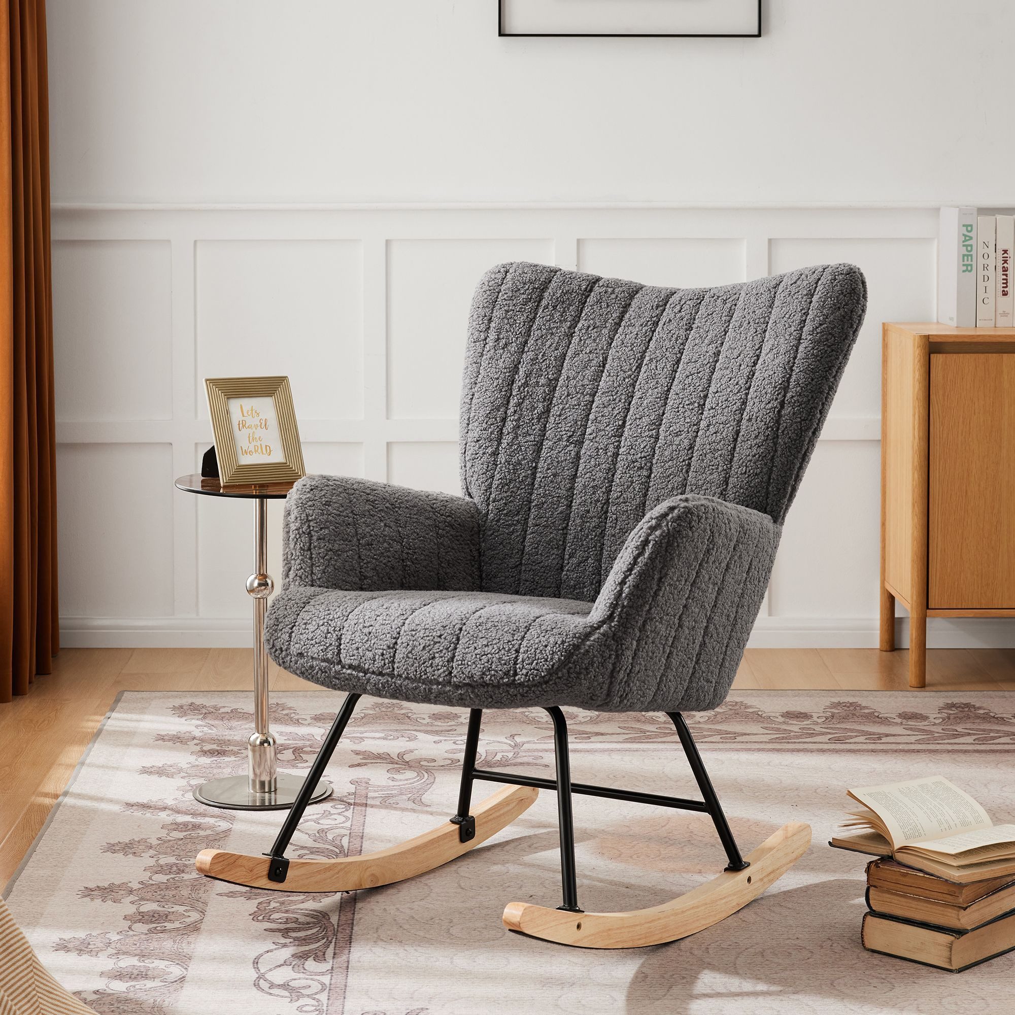Schaukelstuhl Schaukelsessel wohnzimmer Relaxsessel mit Anti-Rutsch-Streifen,grau