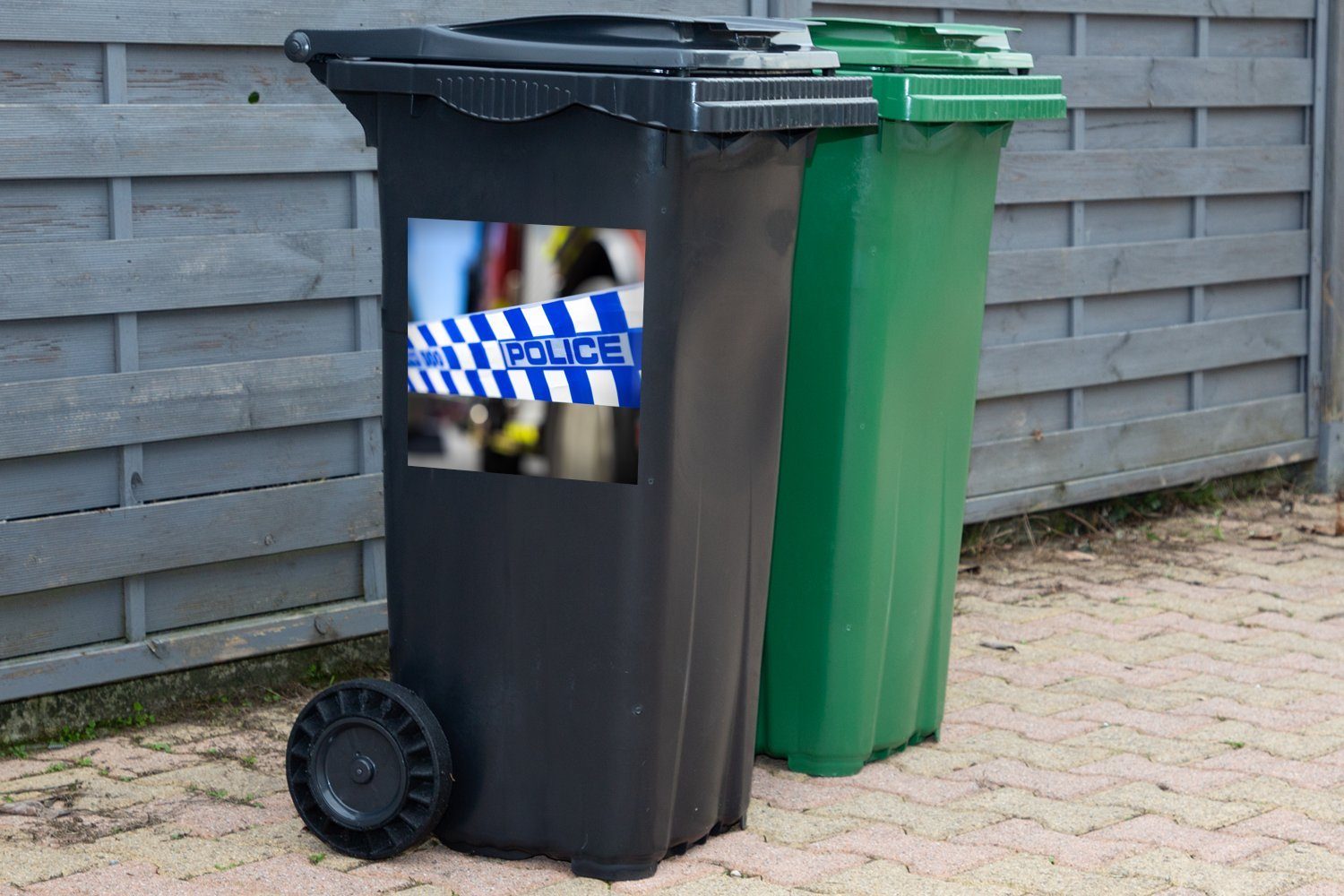 Container, Abfalbehälter St), (1 Mülleimer-aufkleber, Polizei-Reifen MuchoWow Mülltonne, Wandsticker Sticker,