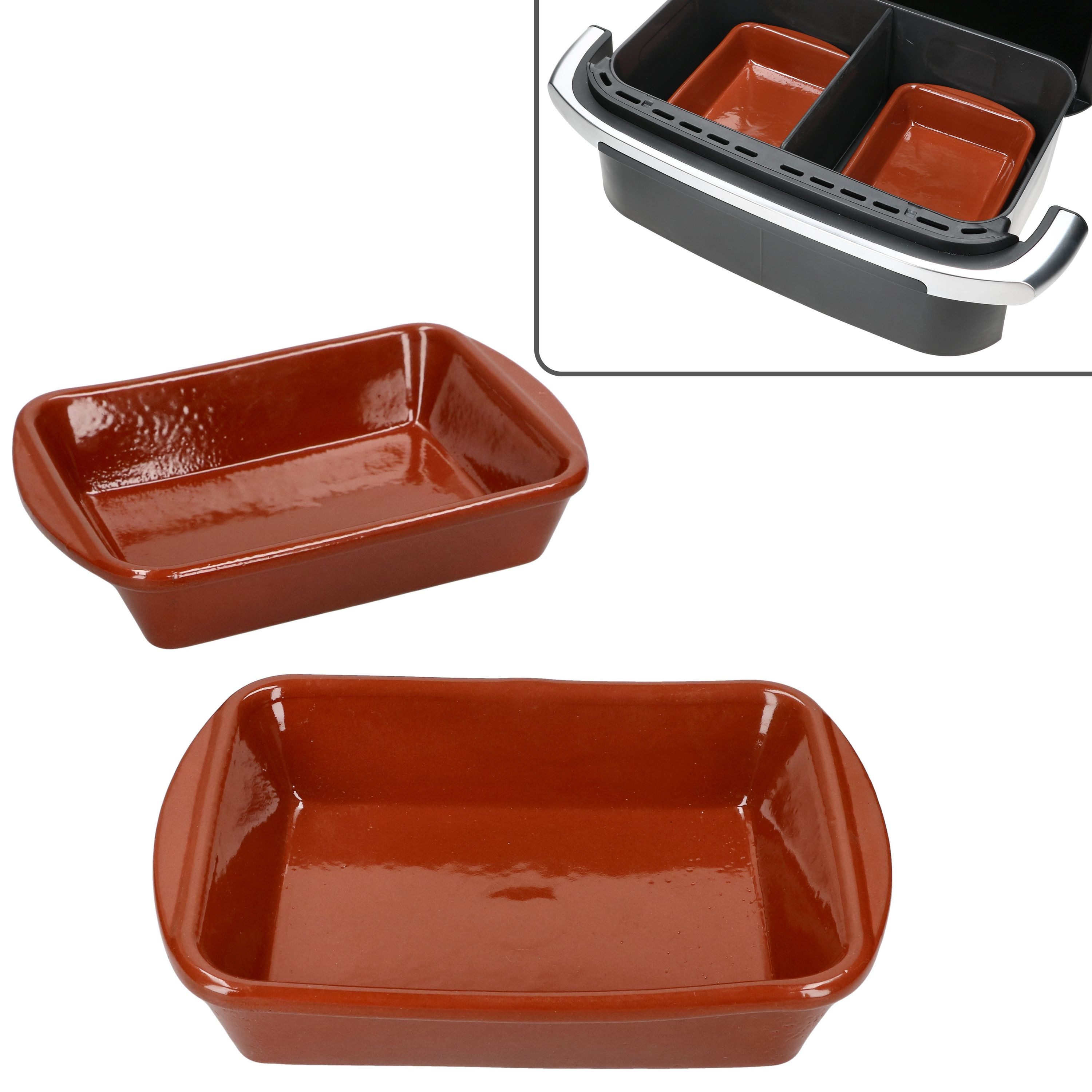 MamboCat Auflaufform MamboCat Airfryer 2er Set Airfryer Tonschalen rechteckig 350ml Auflauf, Ton