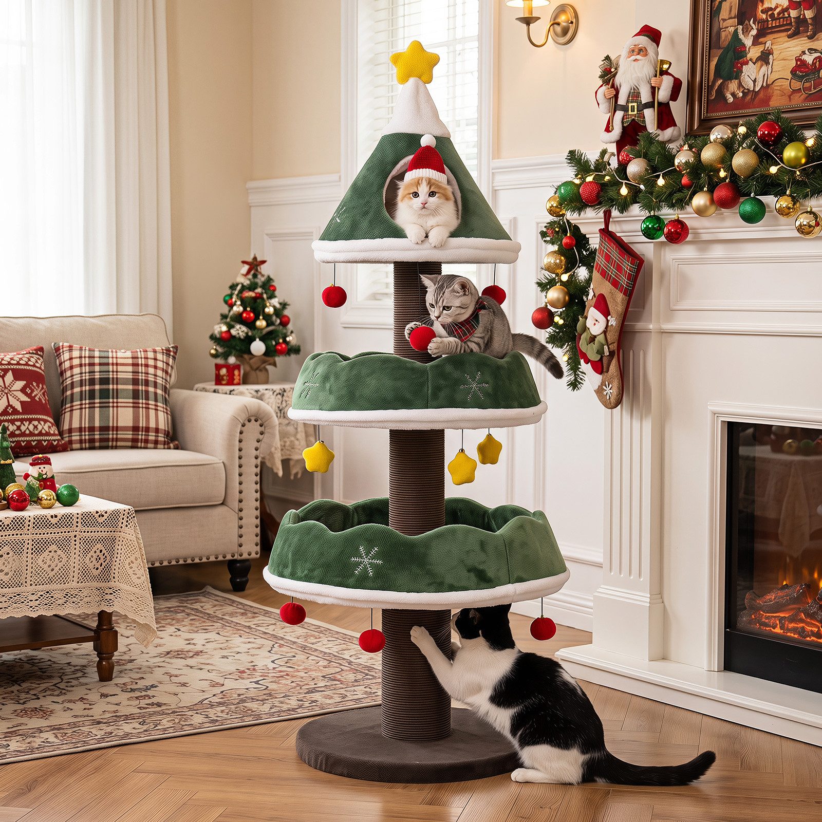 COSTWAY Kratzbaum Katzenbaum für Weihnachten, mit Höhle, 143 cm hoch von COSTWAY