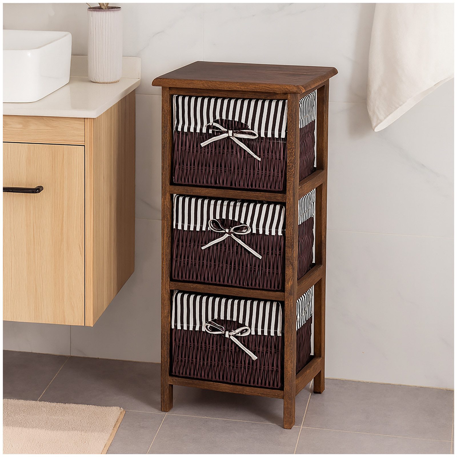 HTI-Living Badregal Praktisches Regal aus Paulowniaholz mit 3 Körben, Stück 1-tlg., Badregal Schubladenkommode