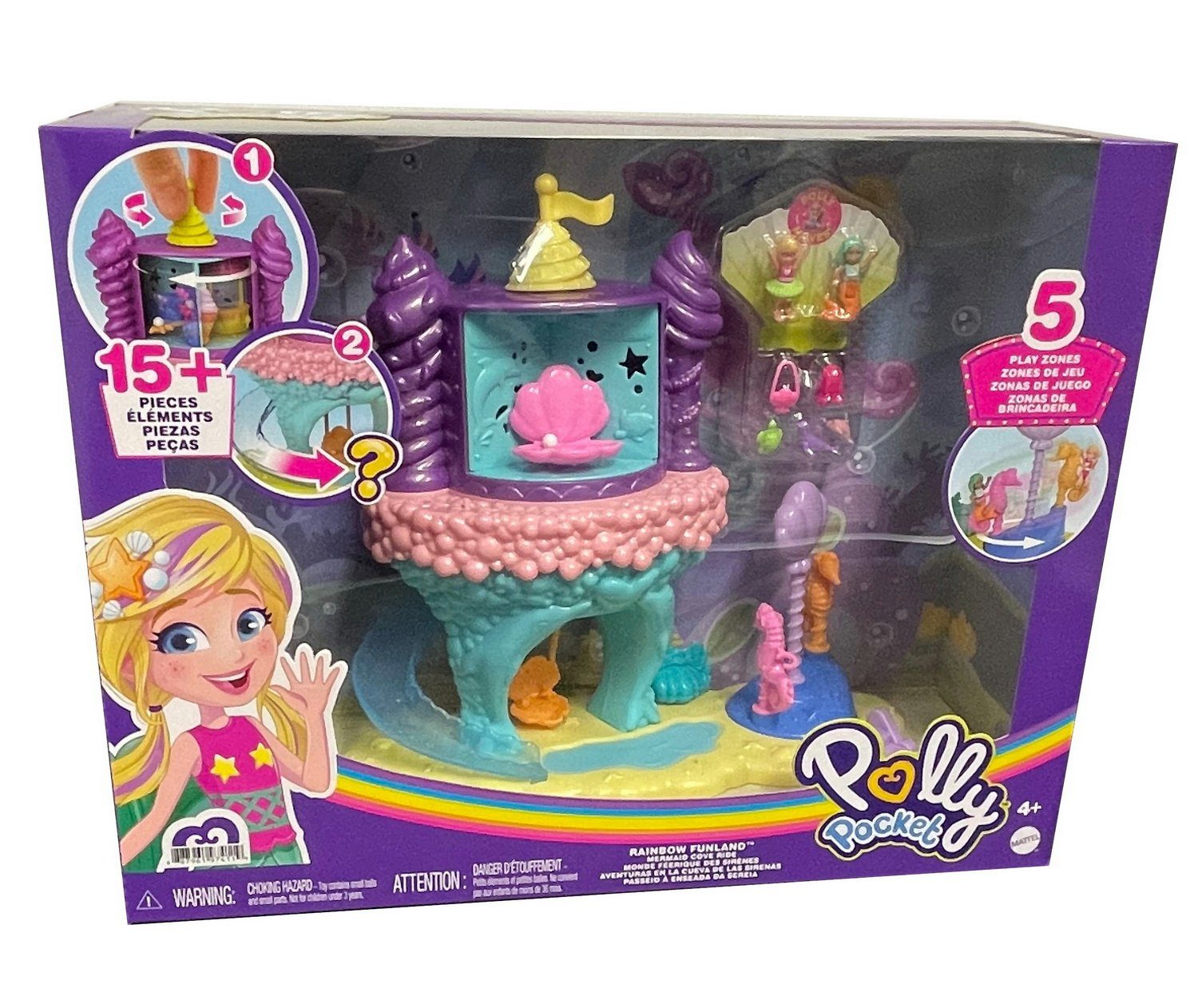 Polly Pocket Minipuppe Spielset Regenbogen Einhornspaß Meerjungfrauen Bucht