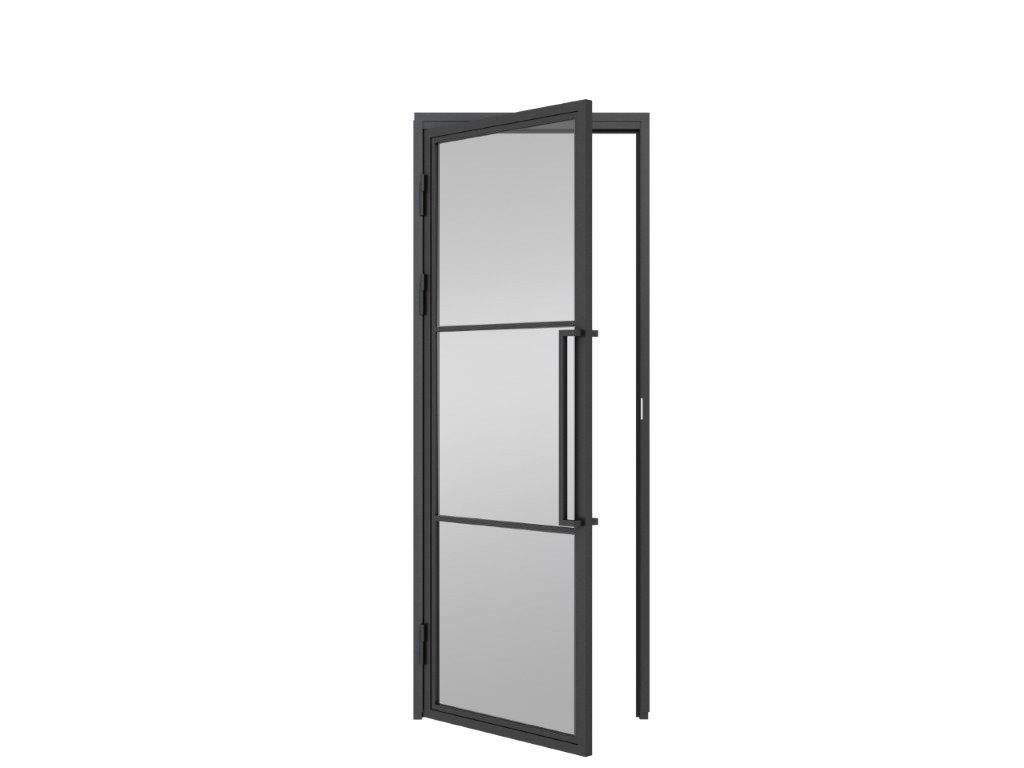 inova wohnen Zimmertür Glastür mit Stahlrahmen Grauglas (Komplett Set, inkl. Türzarge schwarz und Griffstange), Größenauswahl, Loftstyle