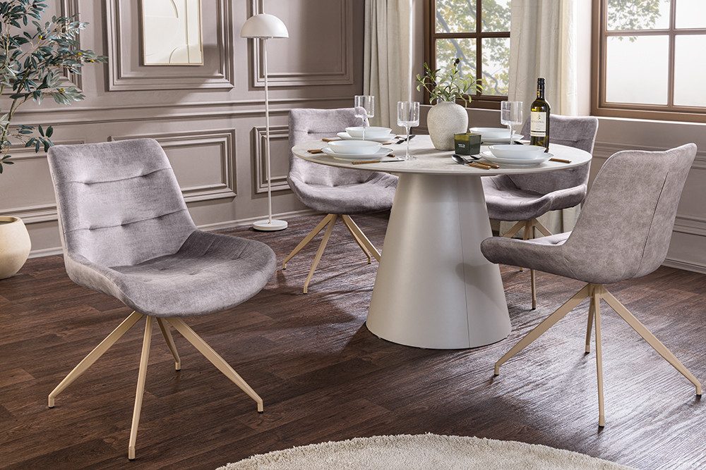 riess-ambiente Esszimmerstuhl DIVANI taupe/beige - Samt, Metall, Bodenschoner, Ziersteppung, retro (Einzelartikel, 1 St), Zeitloser Polsterstuhl - ideal für Wohn- und Esszimmer oder Küche