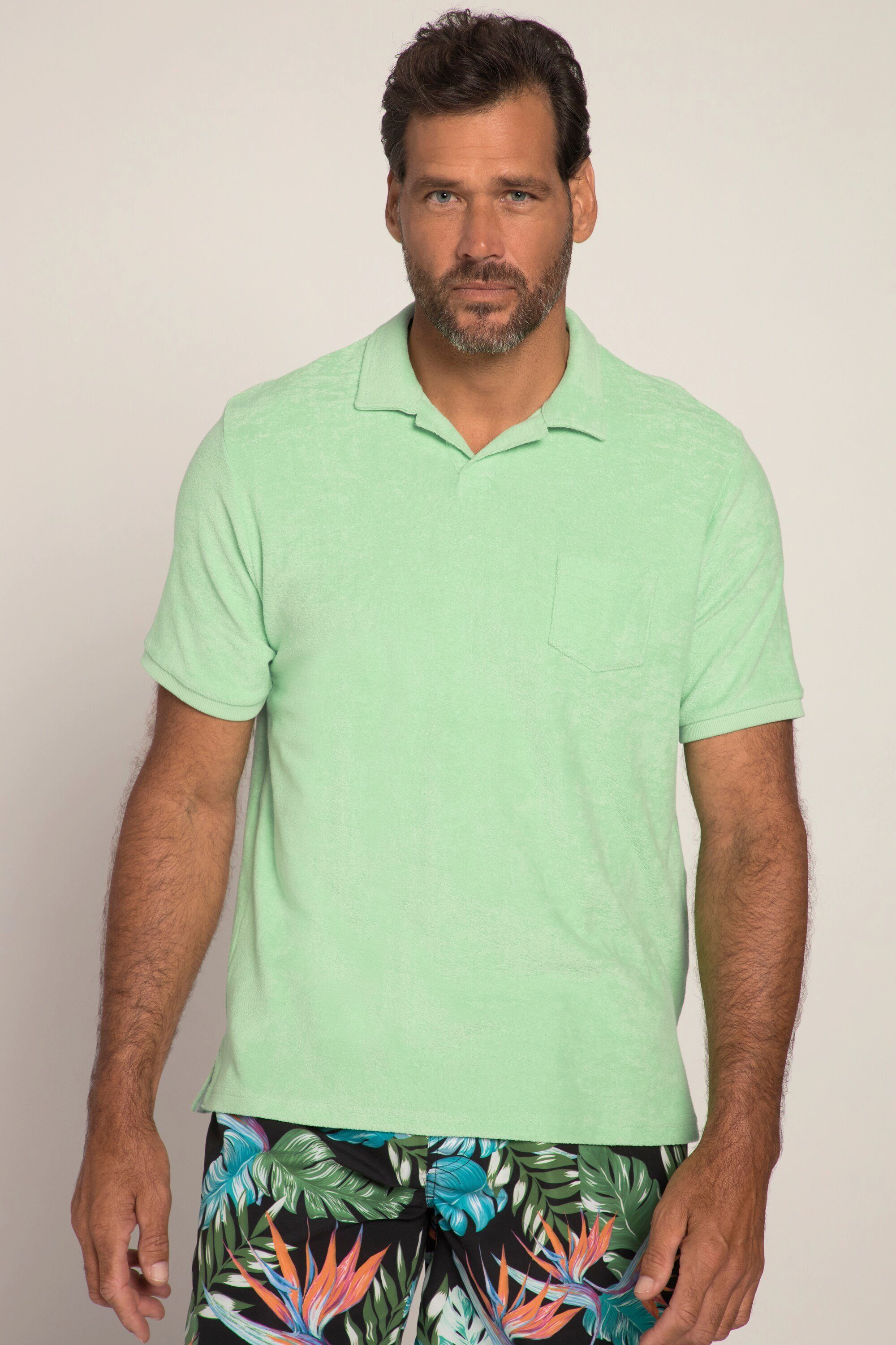 JP1880 Poloshirt Cuba-Kragen grün Poloshirt Halbarm Frottee