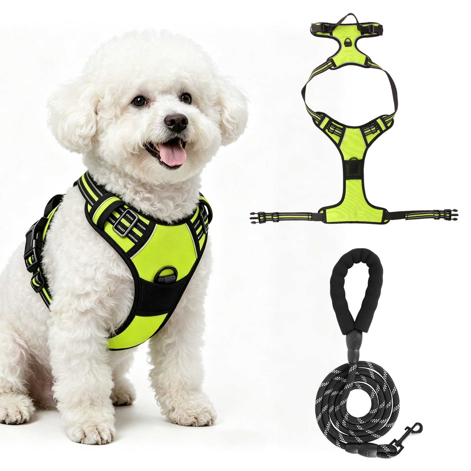 BlingBin Hunde-Geschirr Antizug Hundegeschirr mit Leine, Anti Zieh Geschirr für Hunde, Nylon und Polyester, Atmungsaktives und Reflektierendes Brustgeschirr für Mittelgroße Hunde