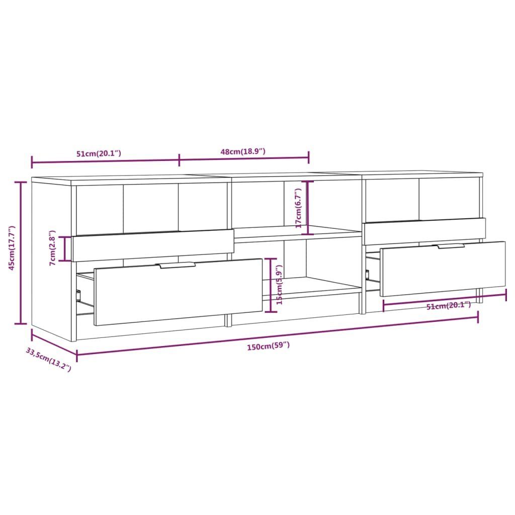 cm Weiß furnicato 150x33,5x45 Holzwerkstoff TV-Schrank