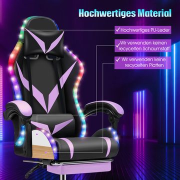 oyajia Gaming Chair Verstellbare Gaming-Stuhl mit RGB Lichtleiste & Bluetooth Lautsprecher, Ergonomischer Gamng Chair mit Kopfkissen Lendenkissen, mit Fußstütze