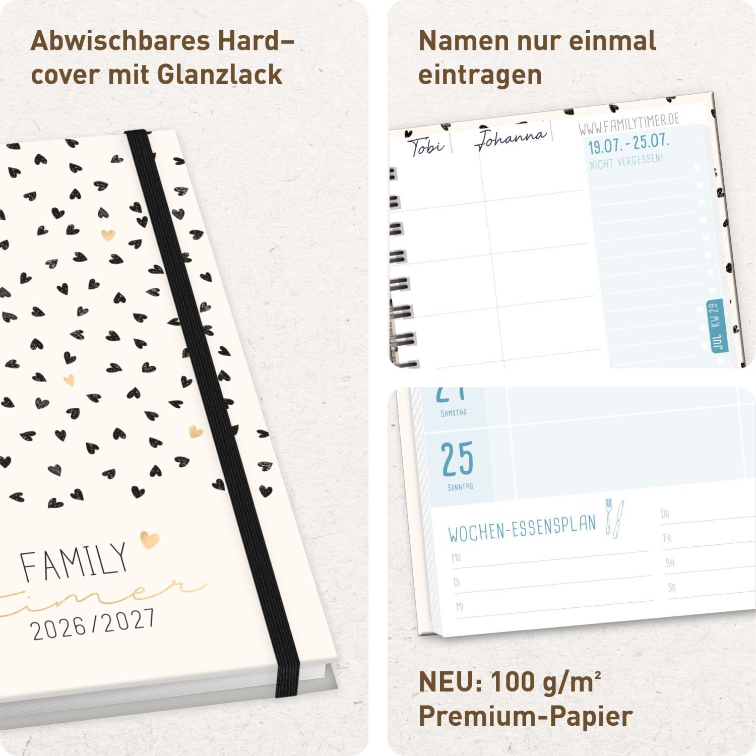 Häfft Terminkalender Family-Timer 2026/2027 / 17 Monate / A5, Wire-O-Bindung – Bild 2 von 5
