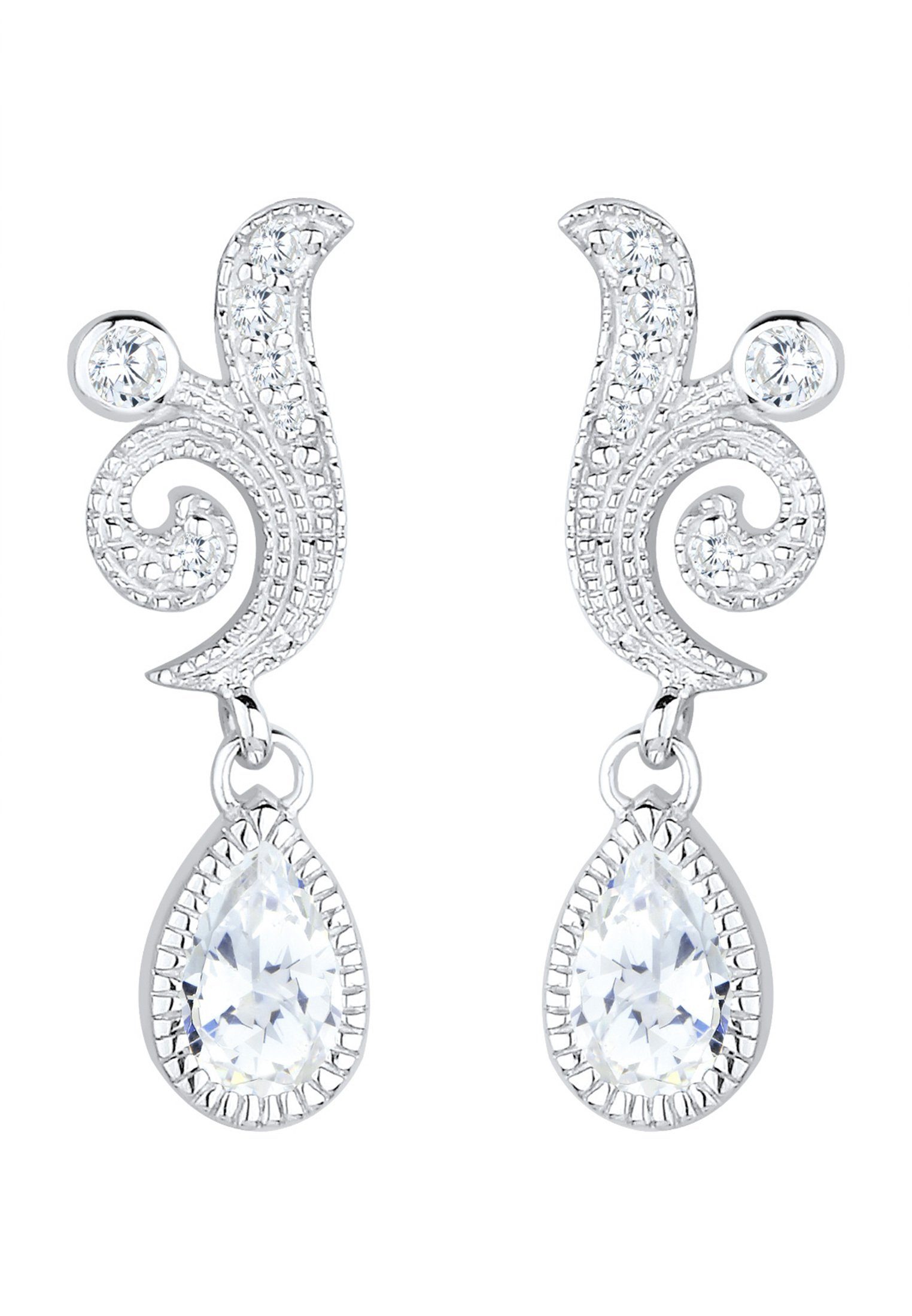 Elli Premium Paar Silber, Zirkonia 925 Tropfen Weiß Tropfen Festlich Ornament, Ornament Ohrhänger