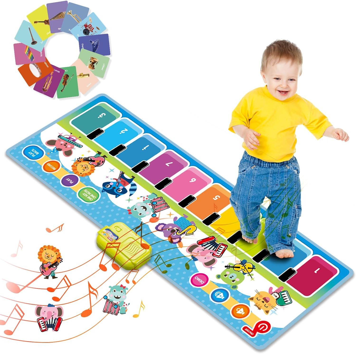 JoyJoz Spielmatte (Elektronische Klaviermatte, Tanzmatte für Kinder), mit 25 Geräuschen und 13 Karten – Spielspaß und Lernen in Einem