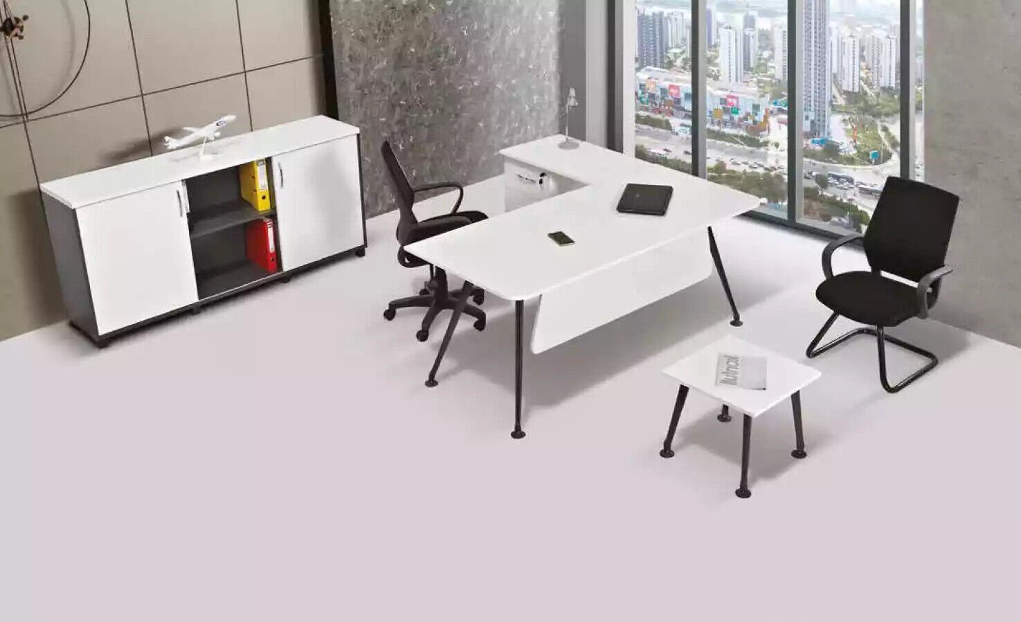 JVmoebel Eckschreibtisch Weißer Eckschreibtisch Arbeitszimmermöbel Büroschrank Couchtisch, Made In Europe