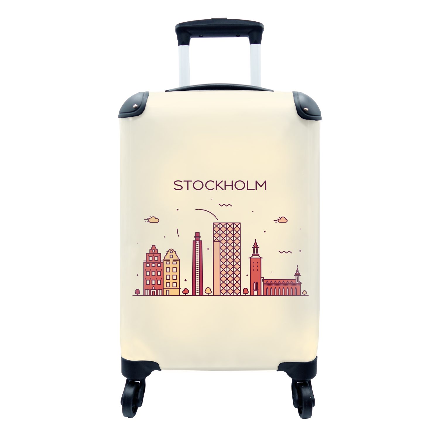 MuchoWow Handgepäckkoffer Schweden - Skyline - Stockholm, 4 Rollen, Reisetasche mit rollen, Handgepäck für Ferien, Trolley, Reisekoffer
