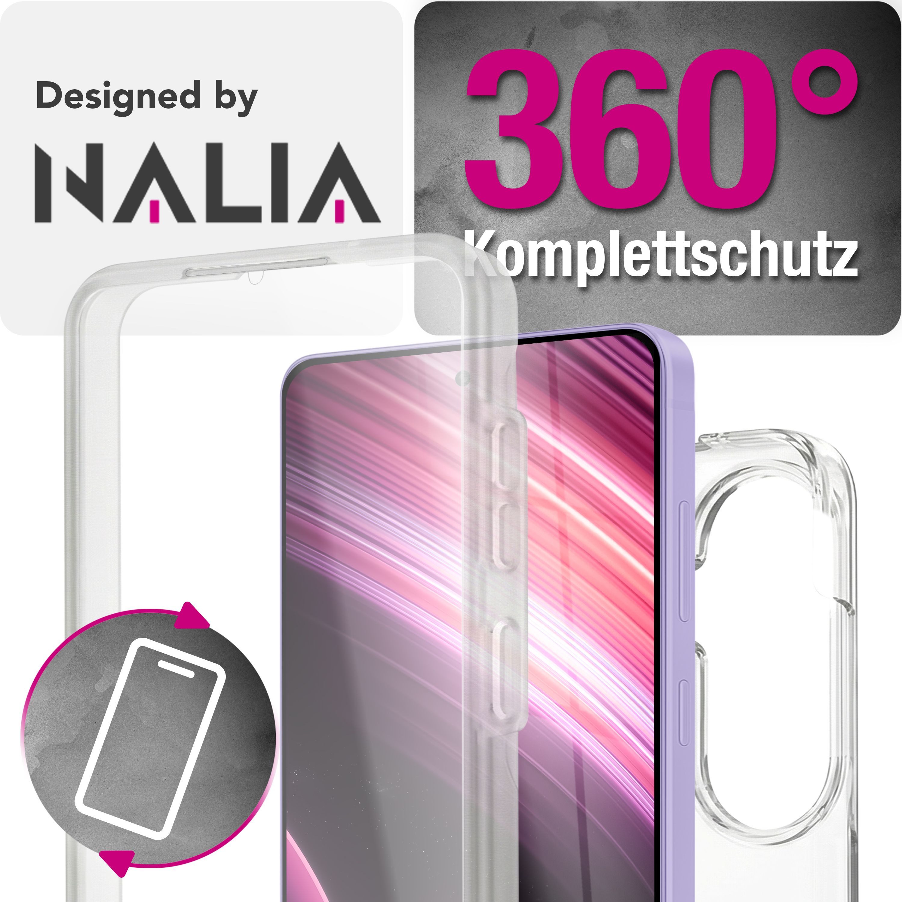 Nalia Smartphone-Hülle Samsung Galaxy A57 17 cm (6,7 Zoll), 360GUARD Case - 360-Grad Rundumschutz, Displayschutz, Klar & Anti-Gelb – Bild 3 von 5