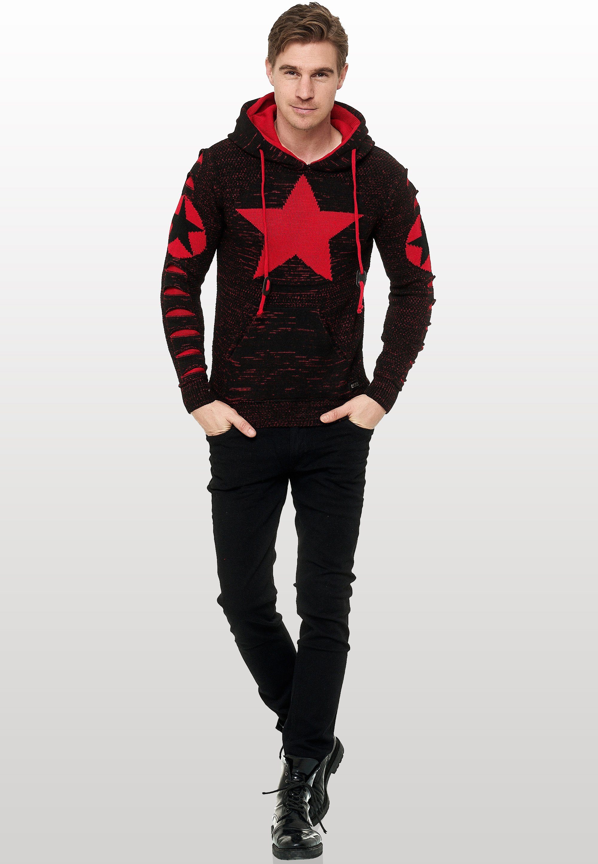 Rusty Neal Kapuzensweatshirt mit Stern-Design großem schwarz-rot