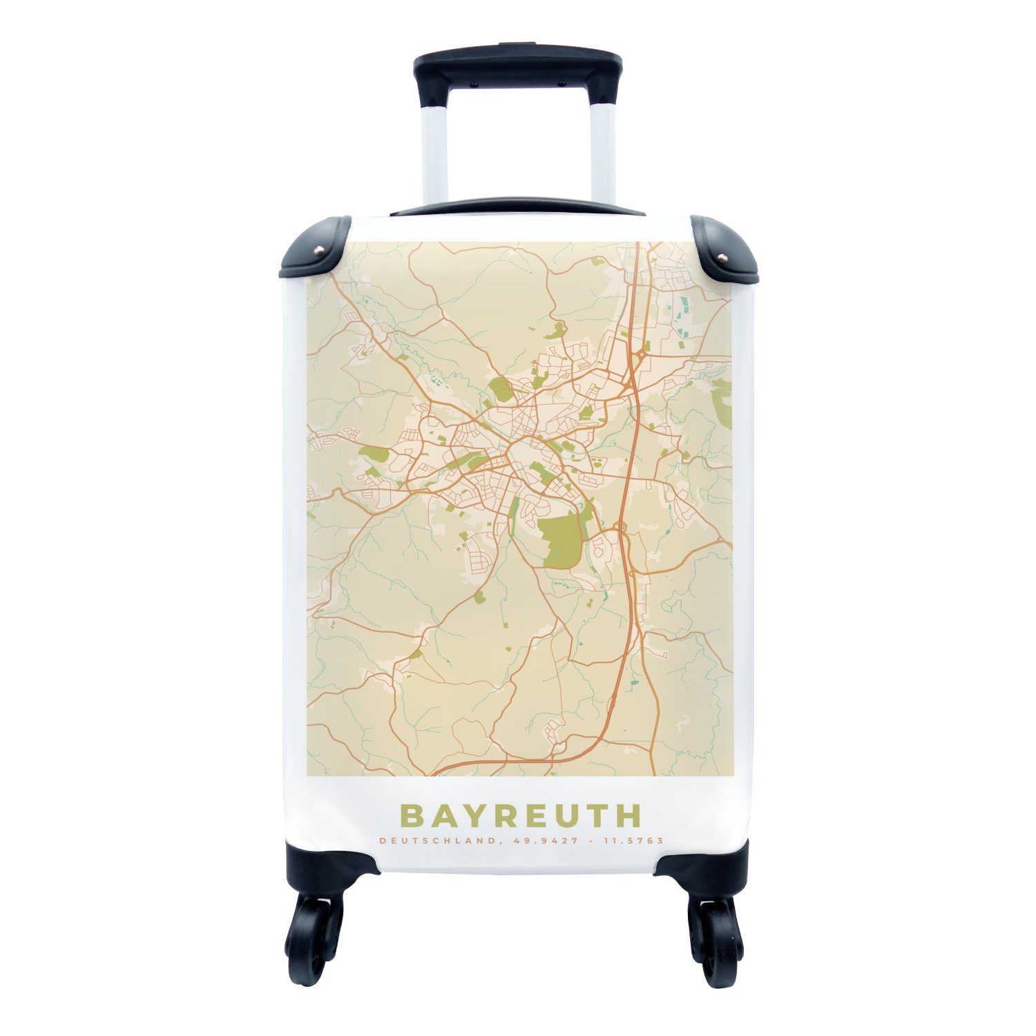 MuchoWow Handgepäckkoffer Stadtplan - Bayreuth - Stadtplan - Vintage, 4 Rollen, Reisetasche mit rollen, Handgepäck für Ferien, Trolley, Reisekoffer