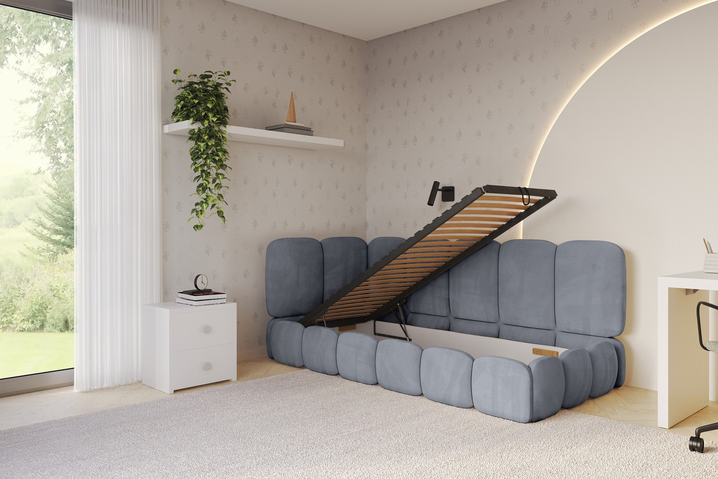 ALTDECOR Jugendbett AVRY (Jugendbett mit Bettkasten und Lattenrost, Polsterbett ohne Matratze), Einzelbett mit Stauraum, Bett mit Kopfteil – Bild 3 von 5