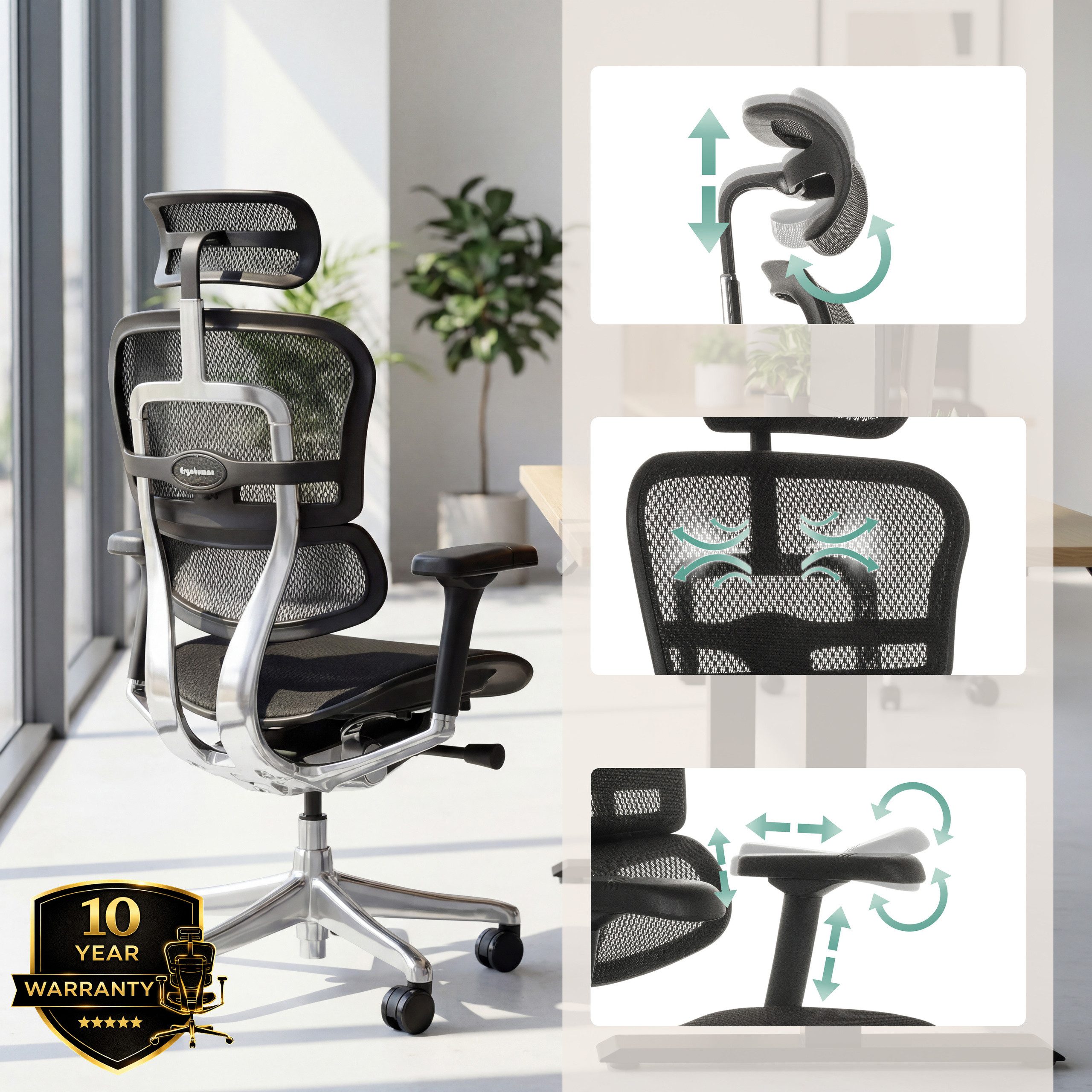 hjh OFFICE Drehstuhl Luxus Chefsessel Ergohuman Gen2 Stoff / Netzstoff (1 St), Profi Bürostuhl Schreibtischstuhl ergonomisch
