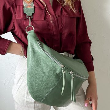 lePelou Bauchtasche CLARA MINT MIT WECHSELGURT, echt Leder, Made in Italy, mit geräumigem Hauptfach