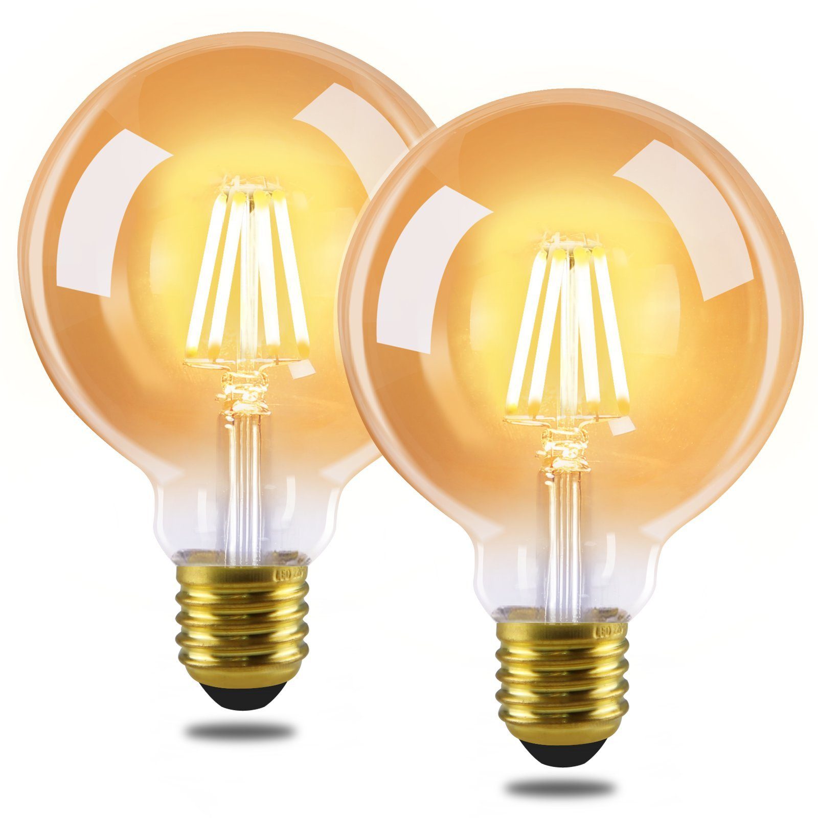 Retro warmweiß, - Glühbirne E27, Glas 2700K, Energiesparlampe Filament St., ZMH Edison LED-Leuchtmittel 2 Vintage G80 LED Birne