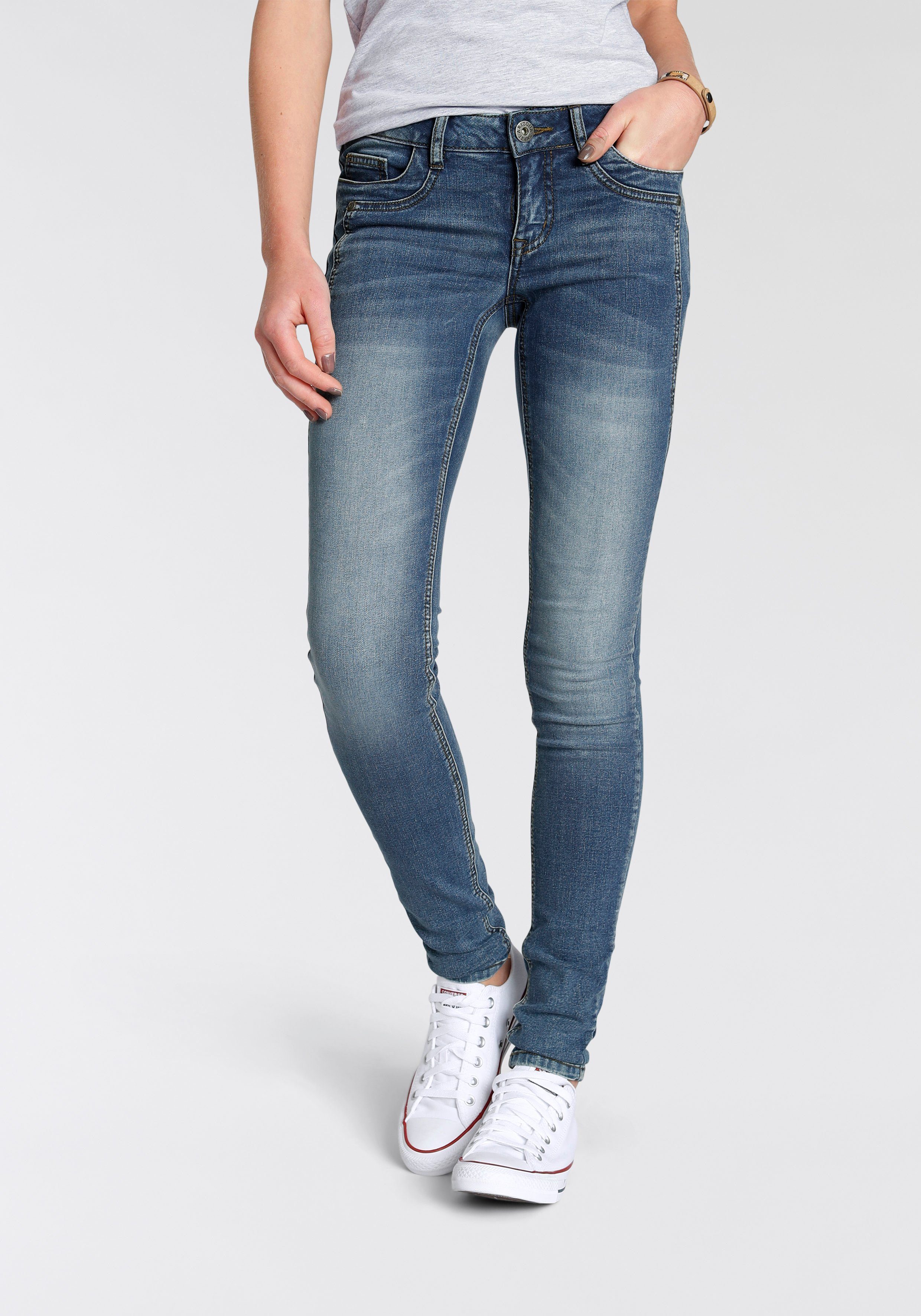 Arizona Skinny-fit-Jeans mit Keileinsätzen Low Waist mid-blue-used