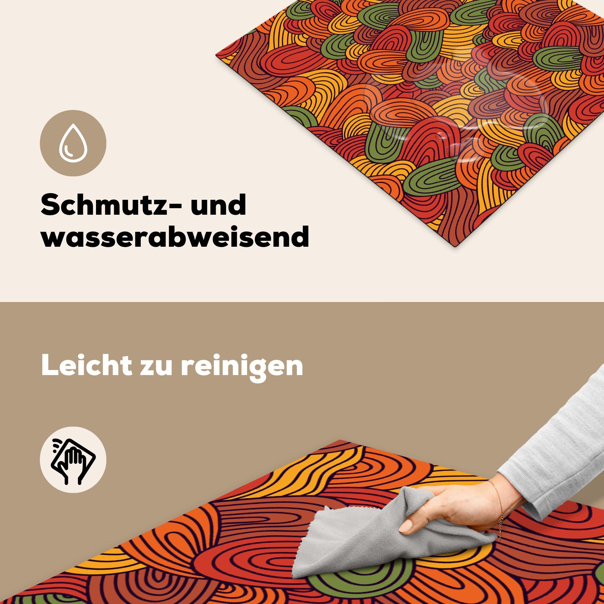 MuchoWow Herdblende-/Abdeckplatte Abstrakt küche, - Muster für Vinyl, Induktionsmatte tlg), 59x52 Boho - - die cm, Herbst, Ceranfeldabdeckung (1