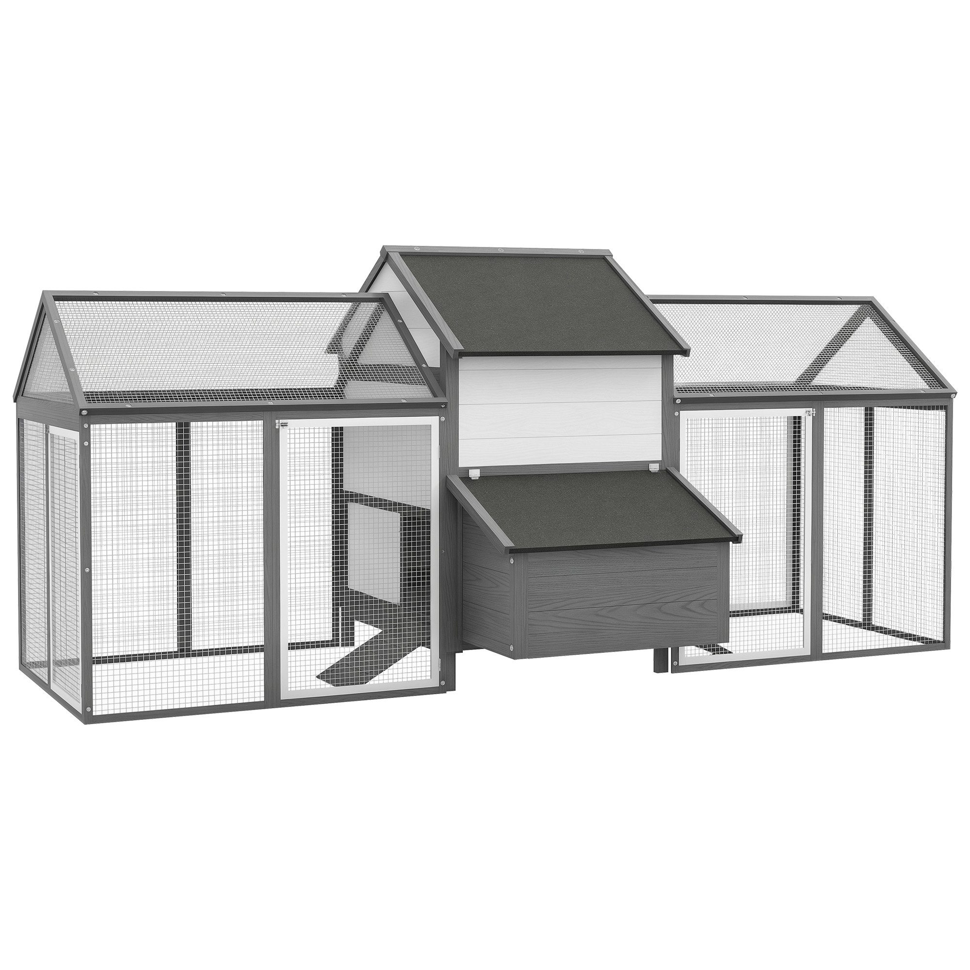 PawHut Hühnerstall Hühnerhaus aus Holz, Hühnergehege für 2-4 Hühner, für Garten, Balkon, Grau