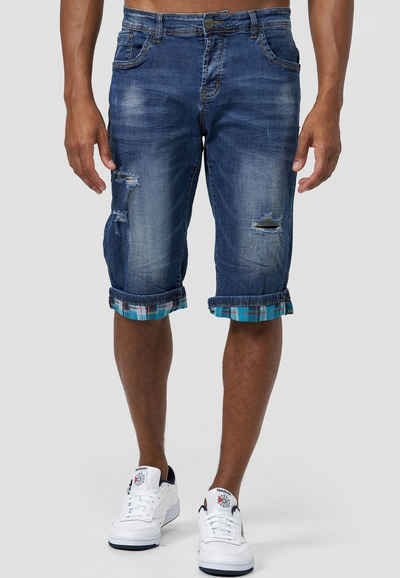 LEO GUTTI Jeansshorts »Herren Capri Jeans Shorts Kurze 3/4 Karo Hose Destroyed Denim Pants« (1-tlg) 3649 in Blau
