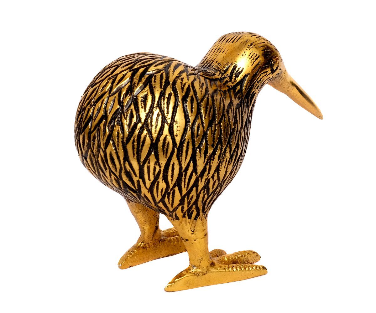 Brillibrum Dekofigur Kiwi Vogel Tier Figur Handarbeit Silber Lila Schwarz Gold Deko versilbert Glücksbringer Gold-Schwarz Neuseeland Tierfigur Metall Dekoration Laufvogel