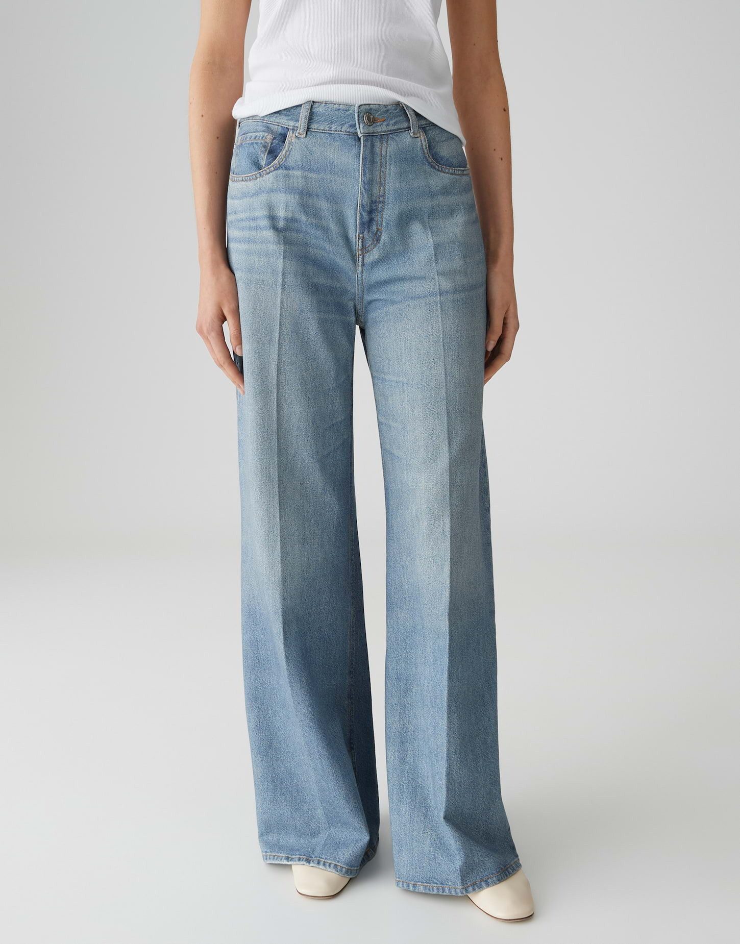 OPUS PANTS Stoffhose CAPRIA CRUISE Palazzo Sweat Pants in Denim Look Fließender Schnitt mit modischem Denimprint