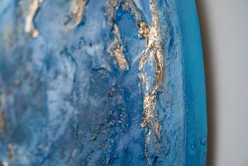 YS-Art Gemälde Neptun, Planet, Leinwandbild Erde Rund Blau Gold Leuchte