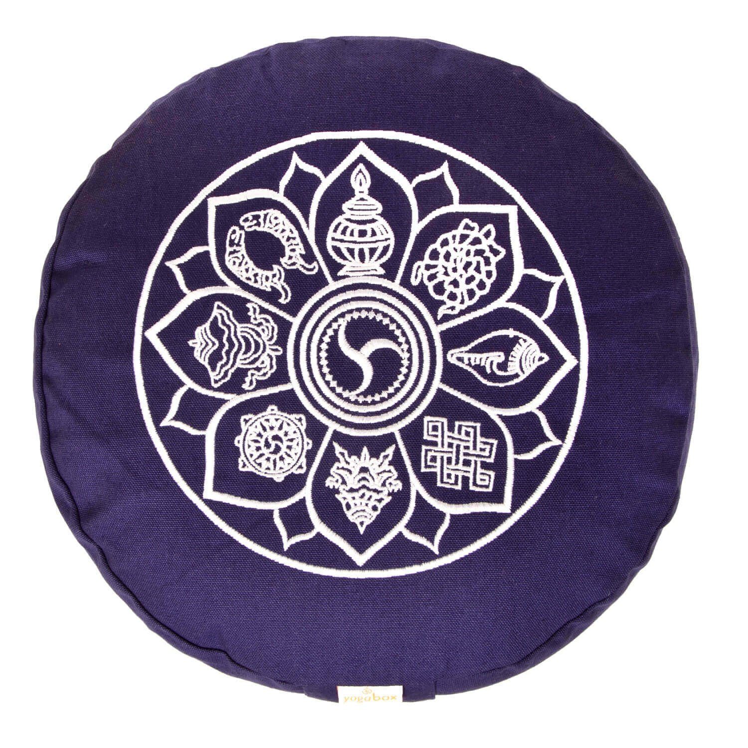 8 yogabox Symbole Glückverheißende Yogakissen Glückssitz dunkelblau