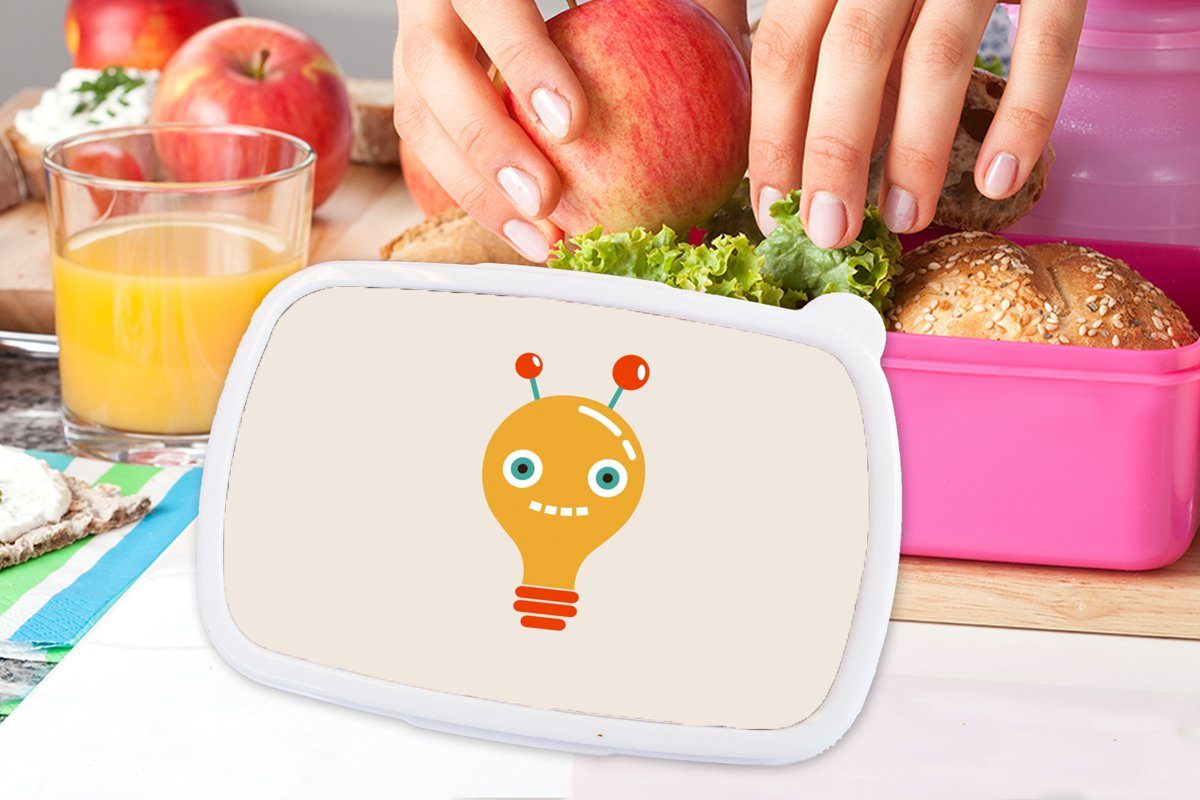 Lunchbox Roboter Gesicht MuchoWow Kunststoff, Erwachsene, Kunststoff Mädchen, Kinder, Brotdose Antenne - - (2-tlg), Kinder, - Brotbox Snackbox, rosa für - Glühbirne