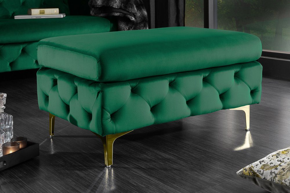 riess-ambiente Fußhocker MODERN BAROCK 92cm smaragdgrün / gold (Einzelartikel, 1 St), Wohnzimmer · Samt · 3-Sitzer · Federkern · Chesterfield