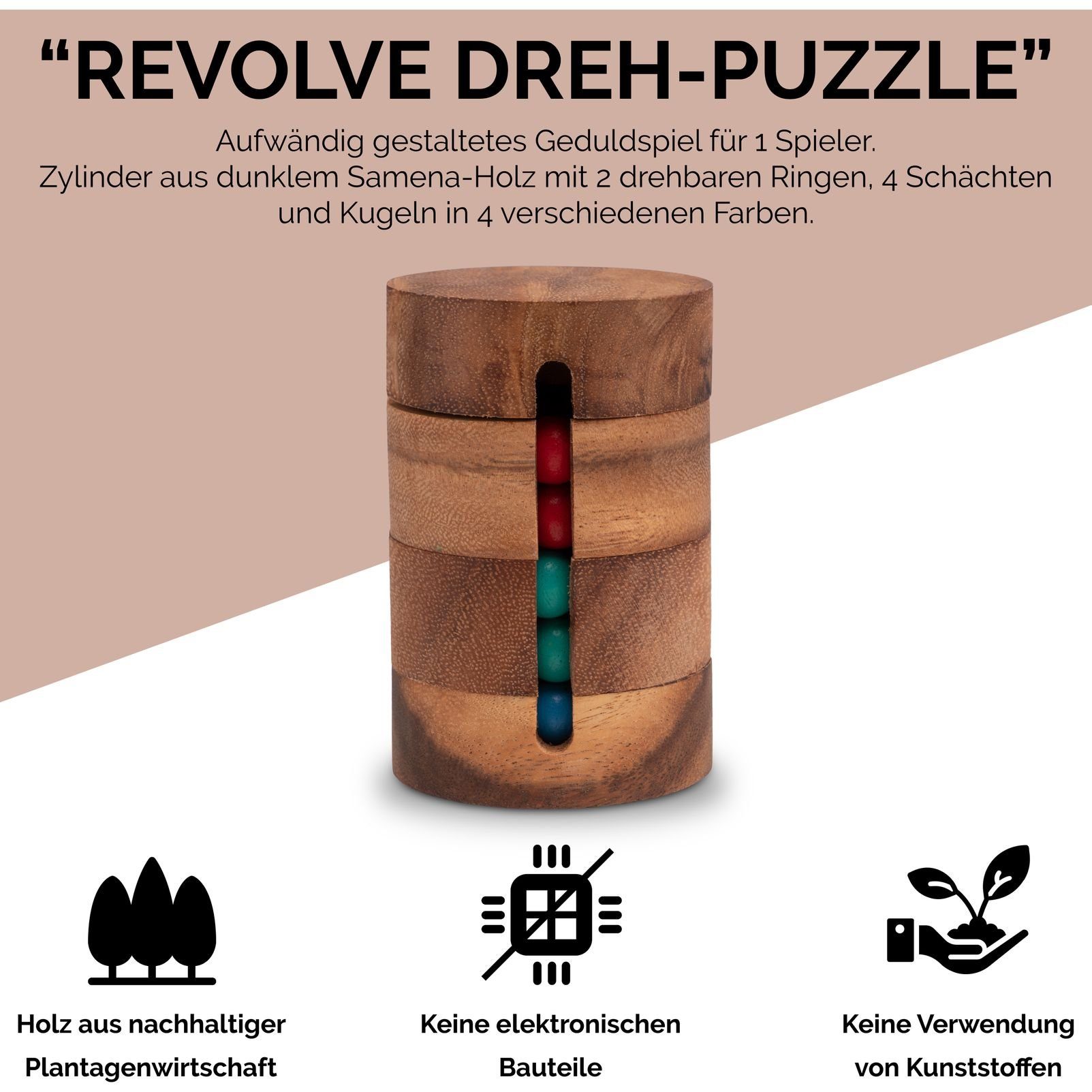 Holzspiele - Kugelpuzzle Revolve aus Logoplay Holzspielzeug Dreh-Puzzle Spiel, - Geduldspiel Zauberwürfel Holz - -
