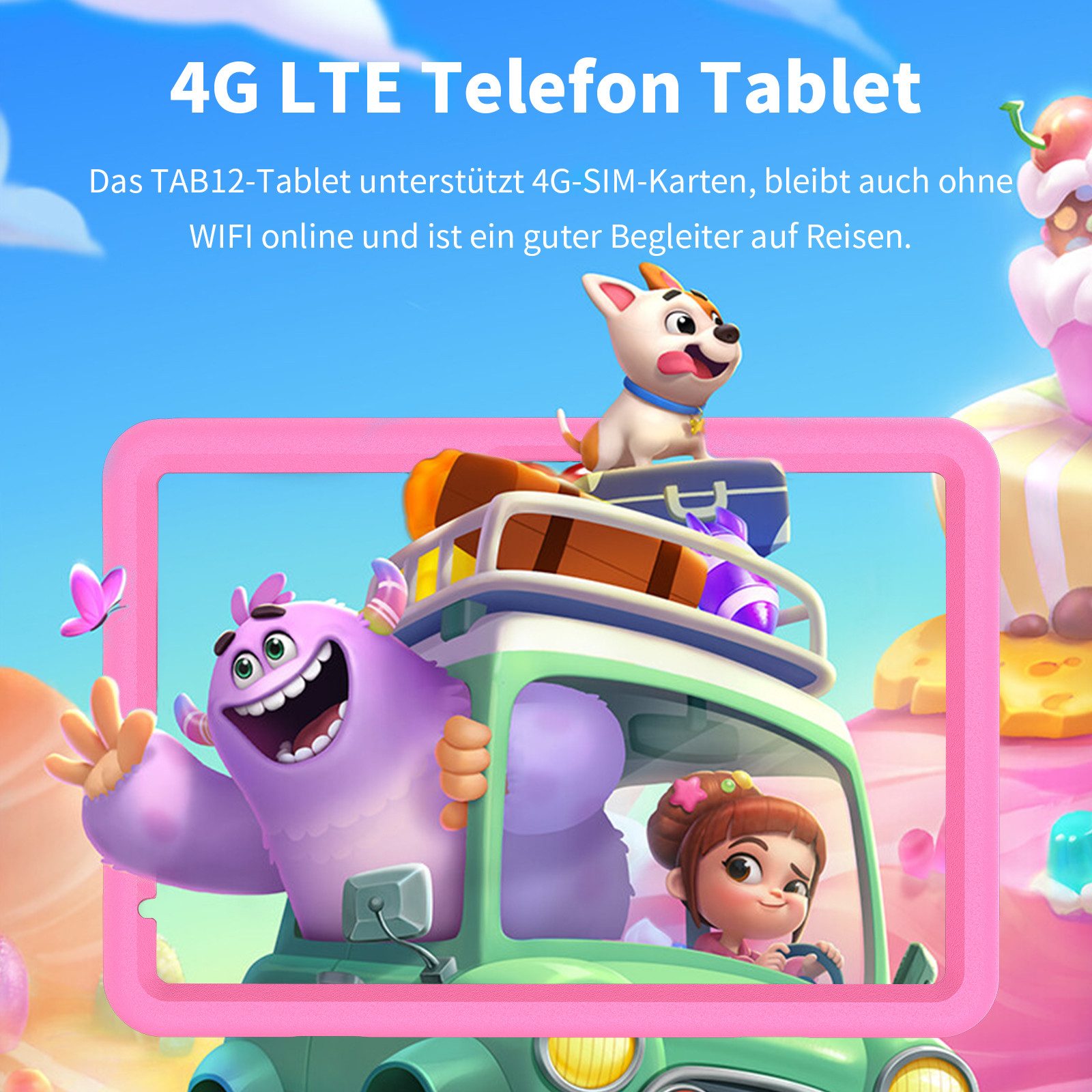 VASOUN 10-Zoll-Kindertablet, 128 GB, Kindersicherung, mit Kindersoftware Tablet (10.1 Zoll Tablet", 128 GB, 4G-Telefonie)