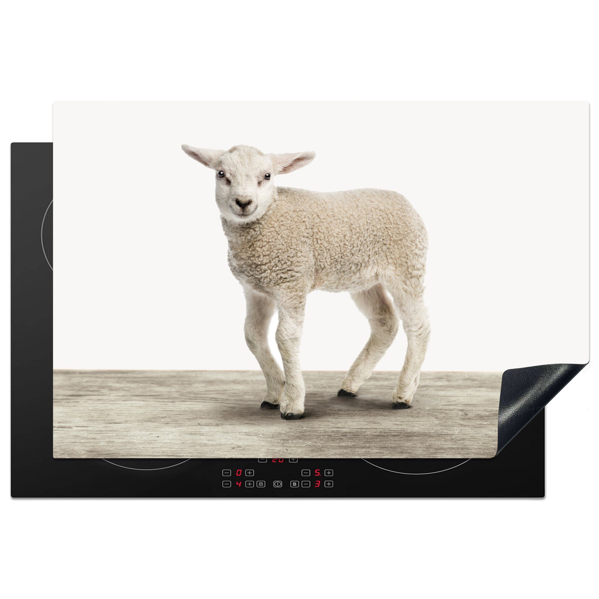 MuchoWow Herdblende-/Abdeckplatte Lamm - Schaf - Tiere - Kinder - Mädchen - Jungen, Vinyl, (1 tlg), 77x51 cm, Ceranfeldabdeckung, Arbeitsplatte für küche