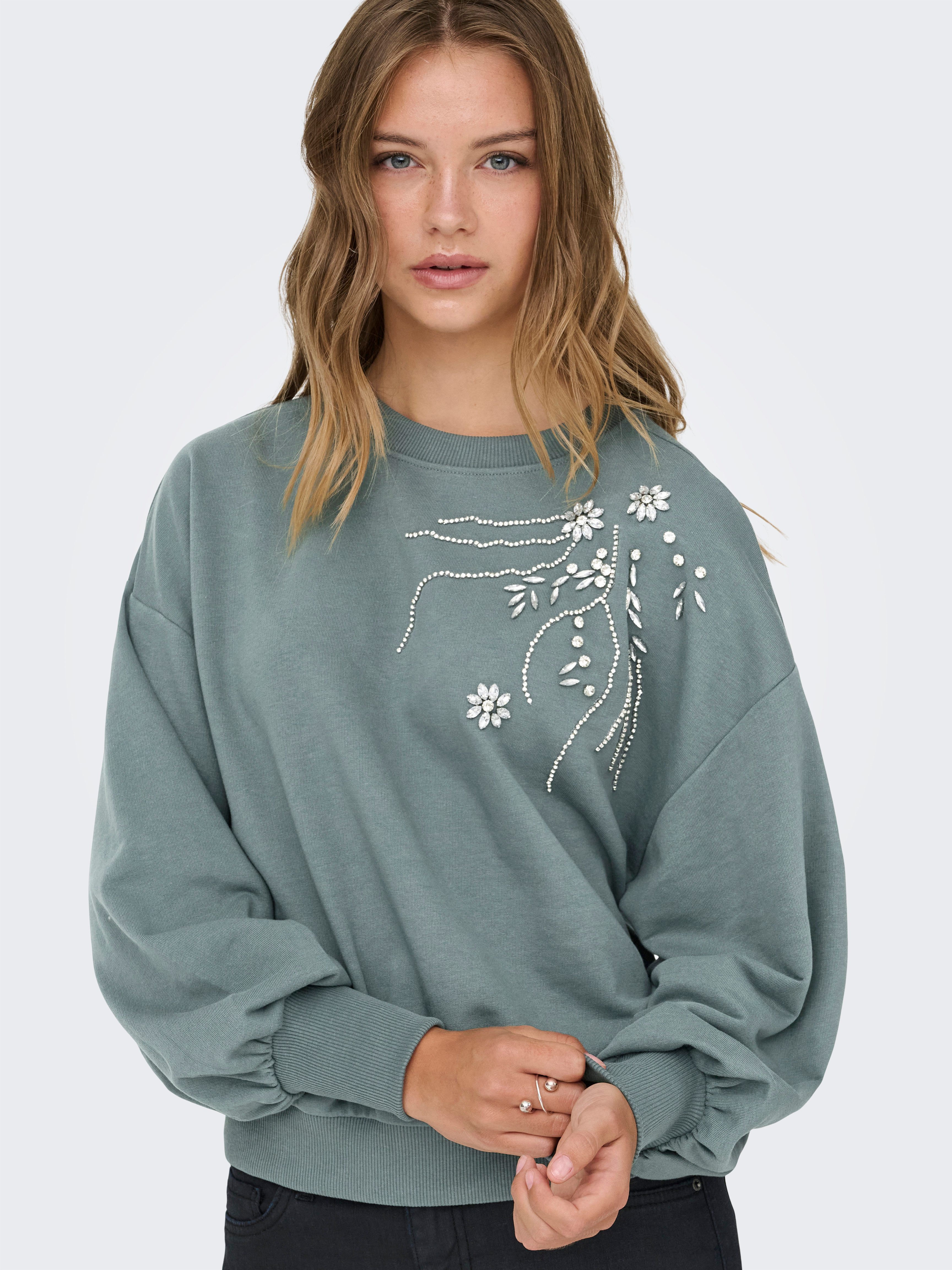ONLY Sweatshirt ONLCAMELA BROOKE GLITTER LS ONECK UB SWT Baumwollmischung, regular fit, Rundhals – Bild 3 von 5