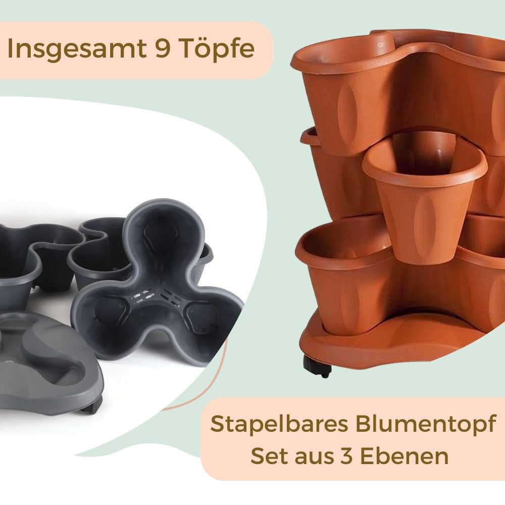 GarPet Blumentopf Pflanzturm Erdbeerturm 3er Set Säulentopf Stapelbar Vertikaler Garten – Bild 5 von 5