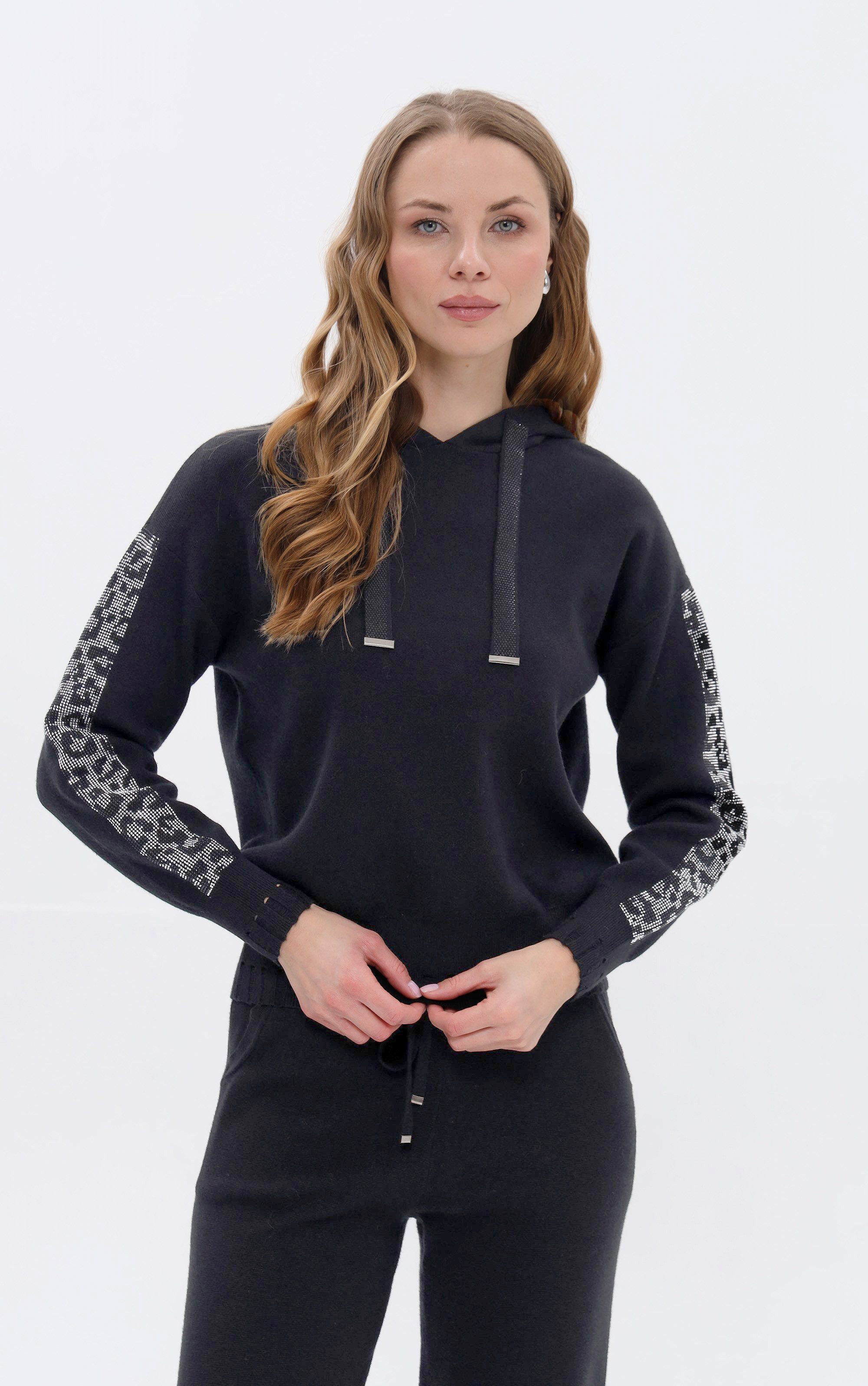 Passioni Kapuzenpullover mit Leo-Strass günstig online kaufen