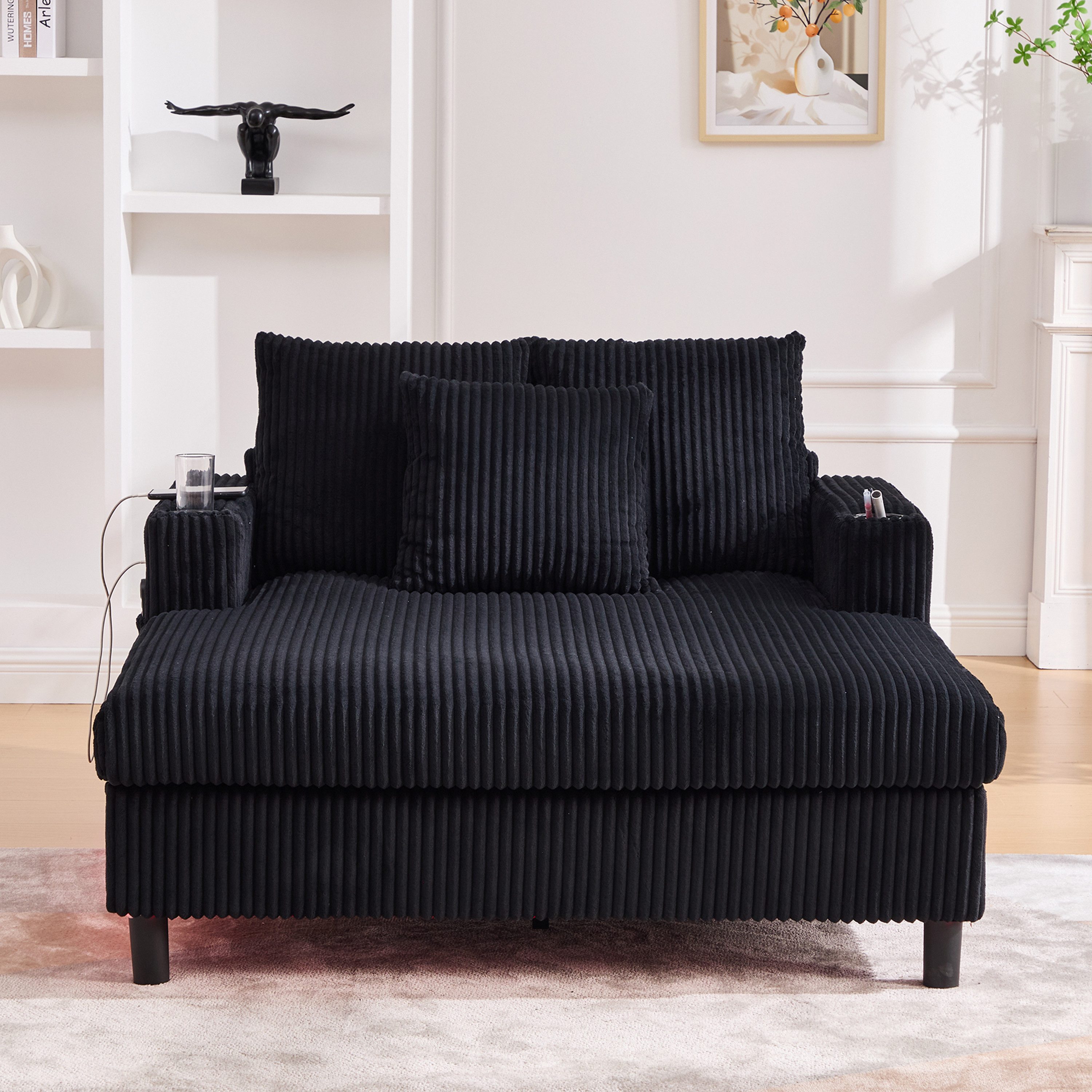 MODFU Loungesofa mit USB-Anschluss & Getränkehalter, ergonomisch, Übergroßer LED-Chaiselongue-Sessel,Polsterstuhl