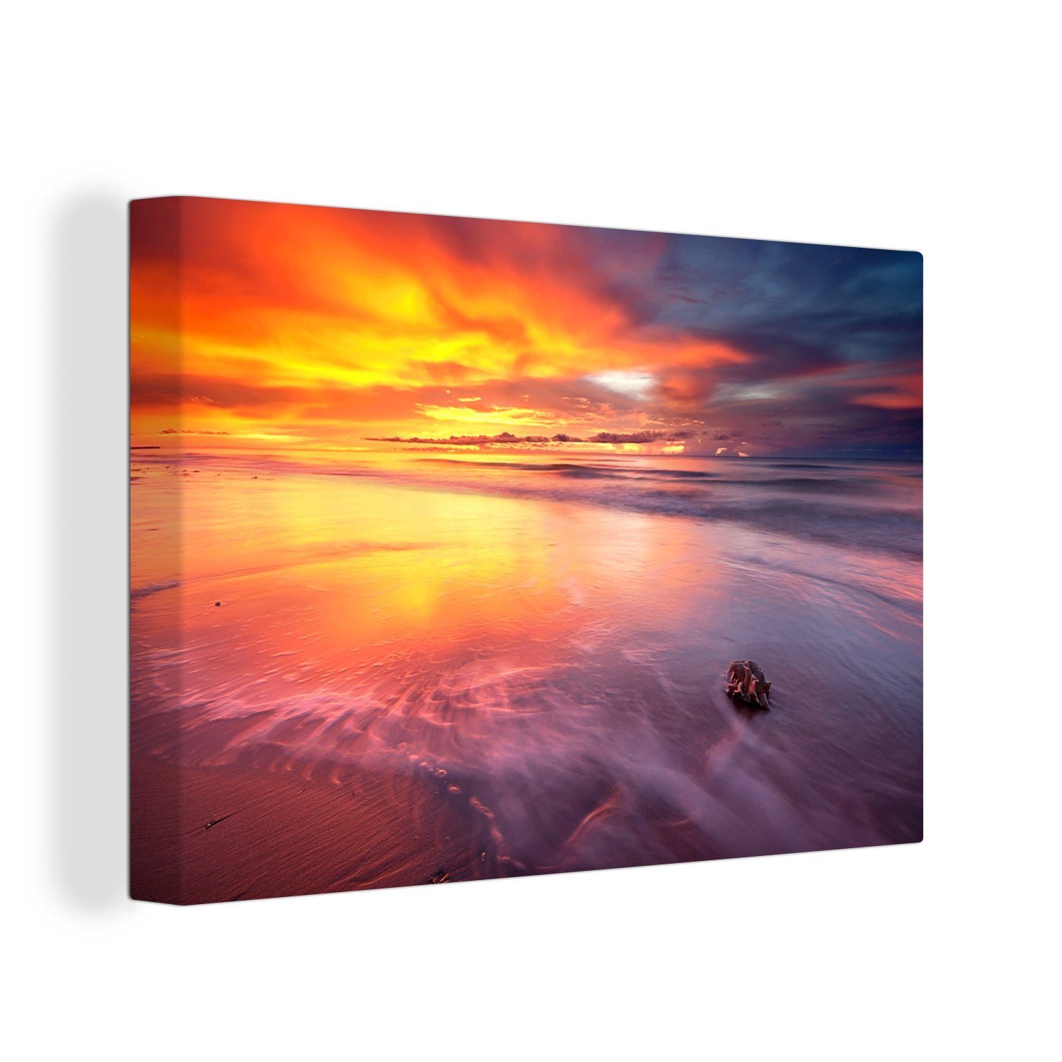 (1 Leinwandbild - Strand, 30x20 Wasser Wandbild Aufhängefertig, cm OneMillionCanvasses® Sonne - Wanddeko, Leinwandbilder, St),