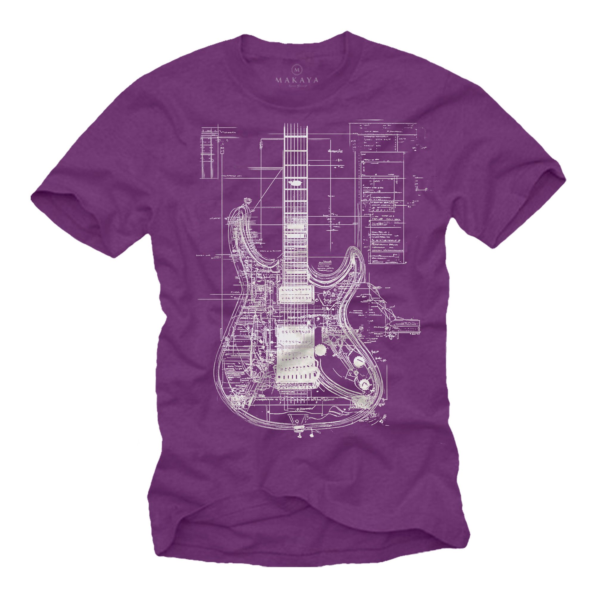 MAKAYA Print-Shirt mit Gitarrenmotiv Herren Musik Geschenke Gitarrenspieler (Schwarz, Blau, Grün, Blaugrau, Grau, Lila, S, XL, 3XL, 4XL, 5XL, L, M, XXL) Baumwolle