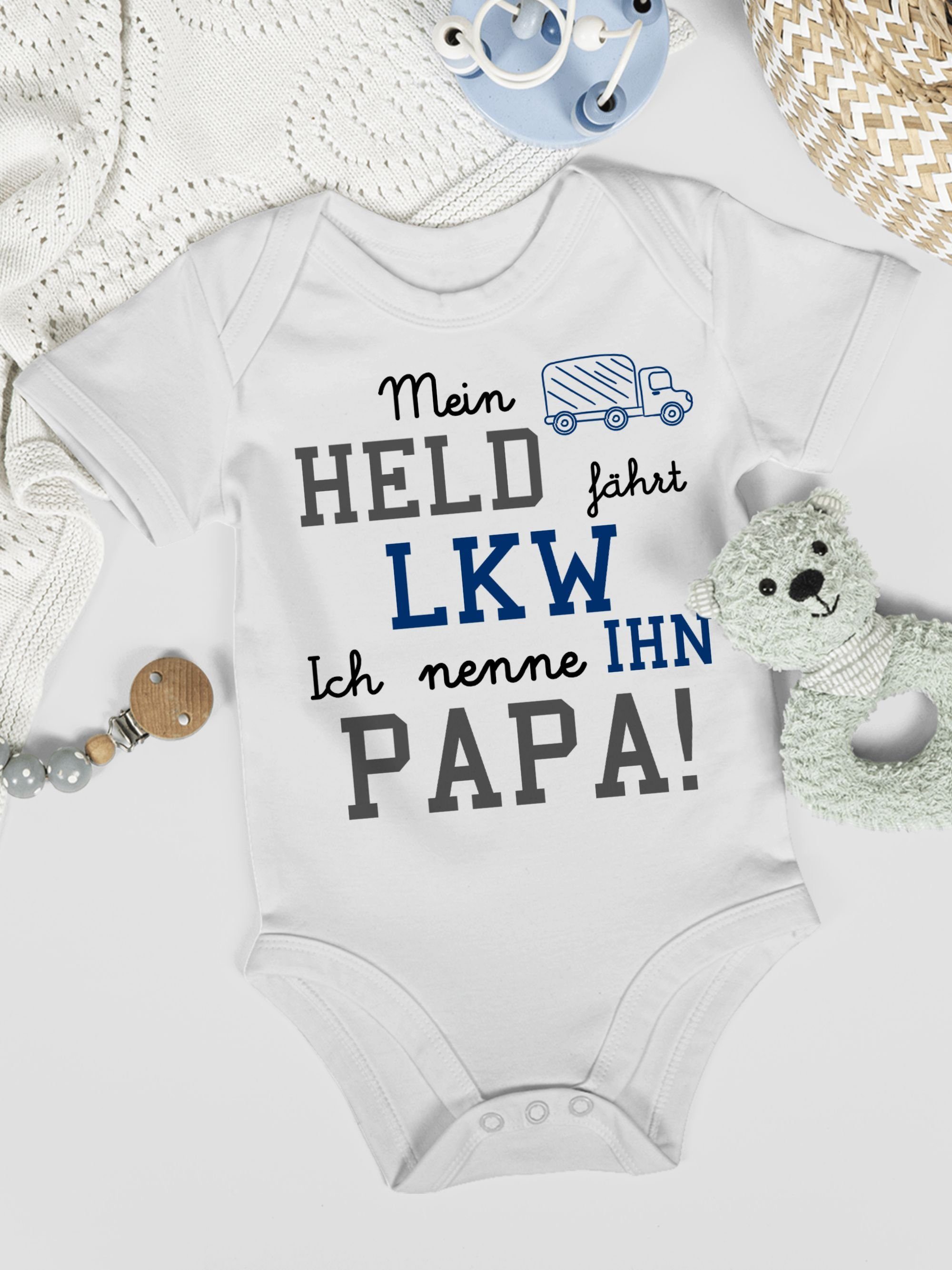 Shirtracer Shirtbody Mein Held fährt Sprüche Baby Weiß 1 LKW