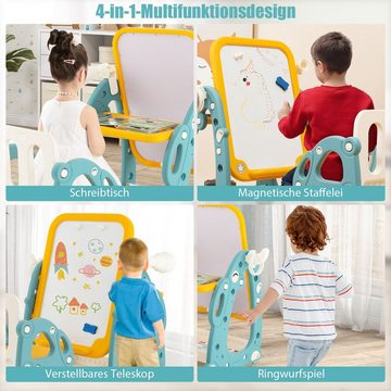 COSTWAY Standtafel 4 in 1 Kinder Staffelei, mit Stuhl