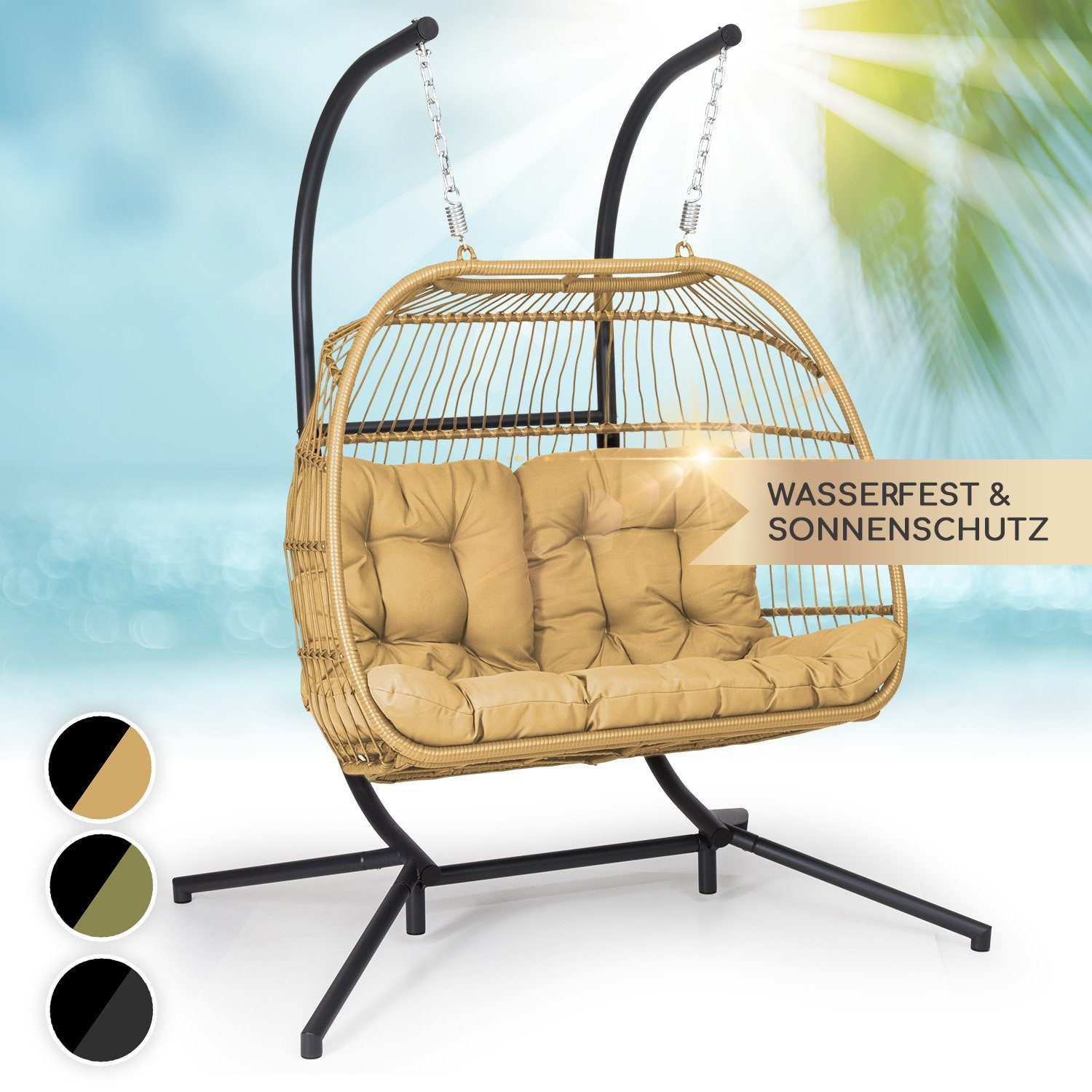 Hängesessel Polyester Aluminium Biarritz double, Beige blumfeldt Sitzkissen Polyrattan Loungesessel