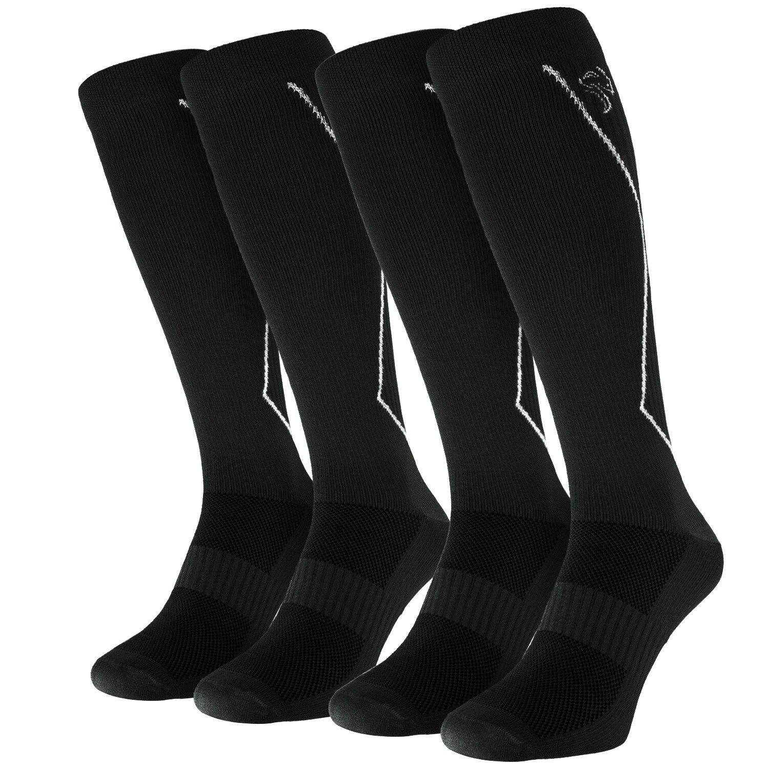 Black Snake Laufsocken Kompressionssocken Damen und Herren mit Stützzonen an Wade und Spann (Socken-Set, 2-Paar, Schwarz 35/38) Atmungsaktives Funktionsmaterial mit gepolsterter Sohle und Zehennaht