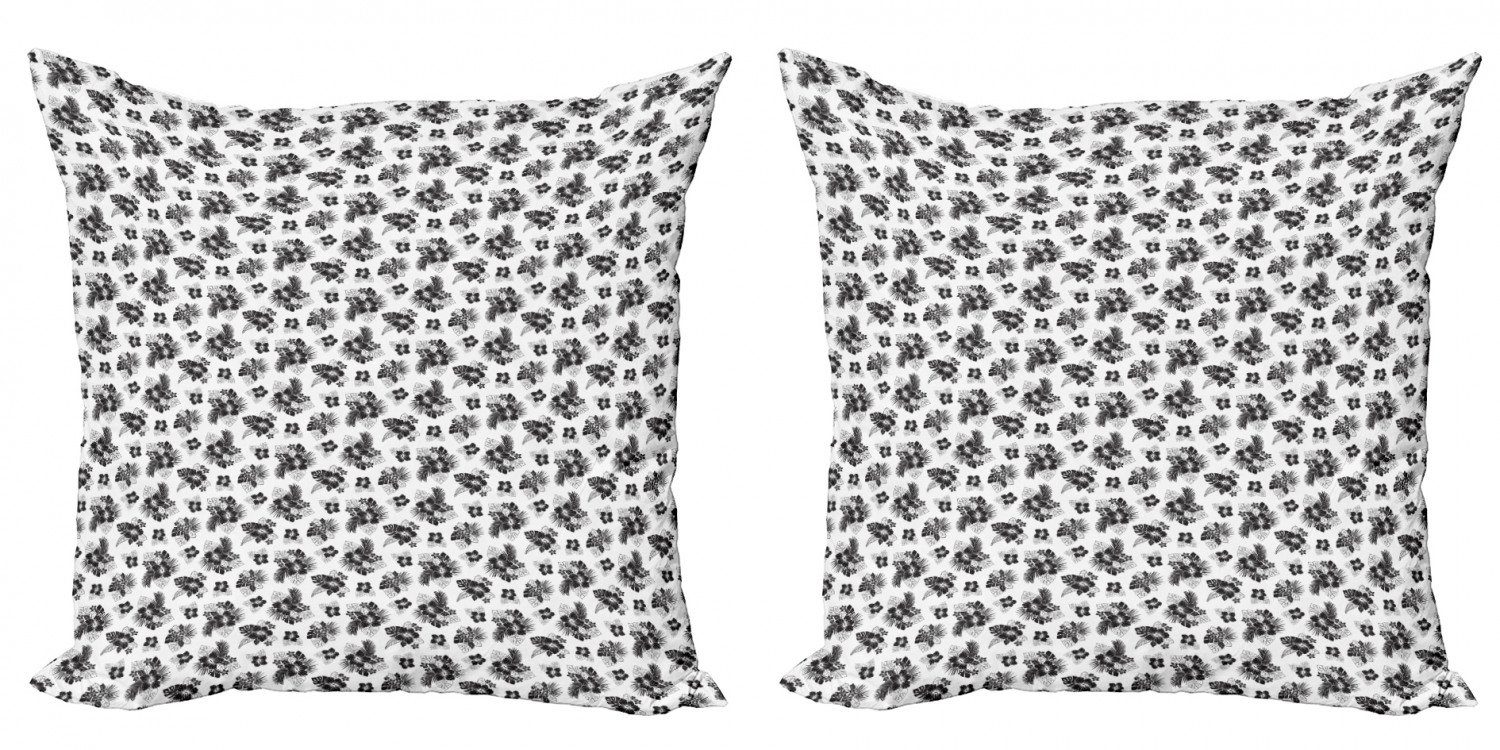 Kissenbezüge Modern Accent Doppelseitiger Digitaldruck, Abakuhaus (2 Stück), Blumen Belaubt Hibiscus Stiefmütterchen Kunst