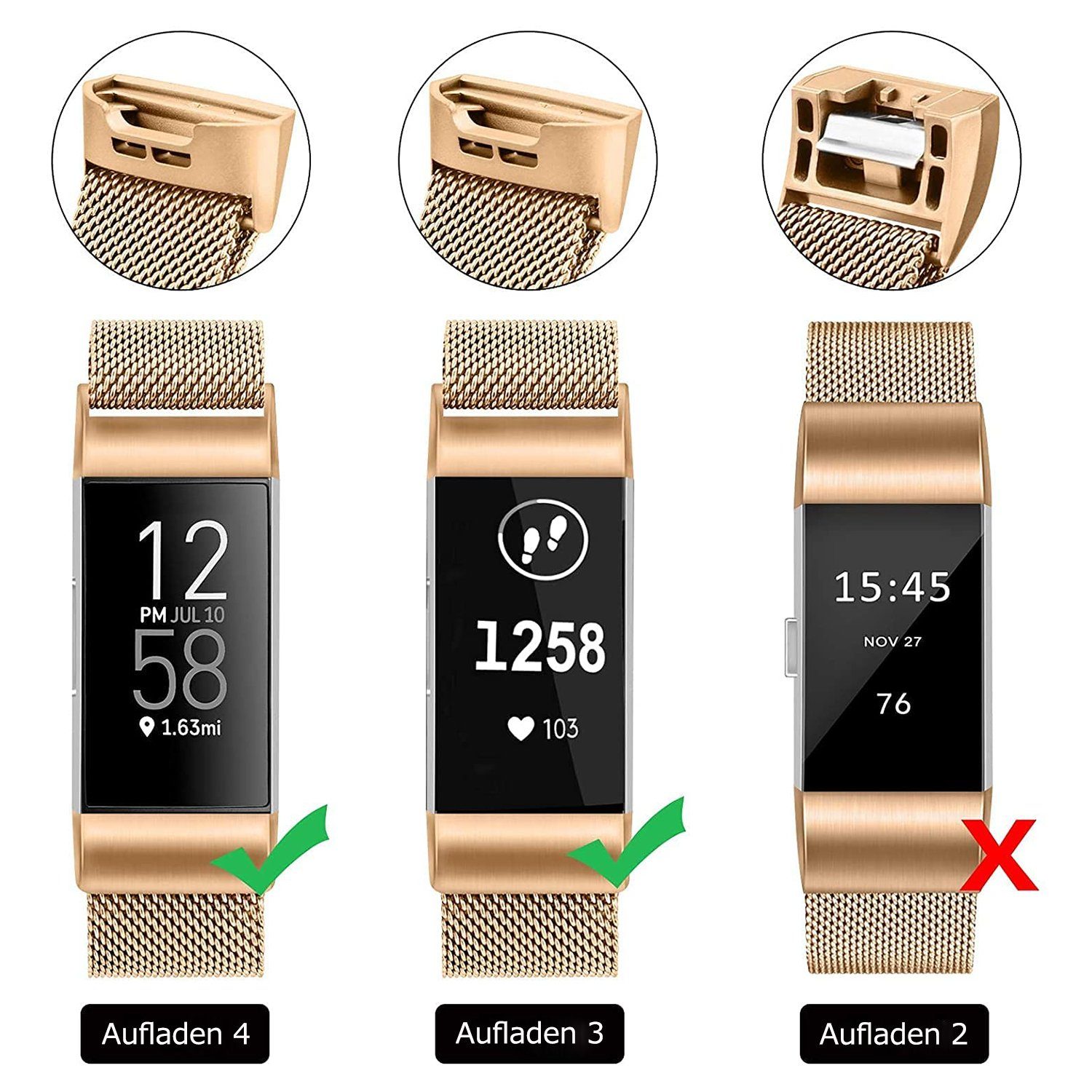 zggzerg Uhrenarmband Fitbit Charge 3 Fitbit Roségold 4 Armband Fitbit Armband Charge