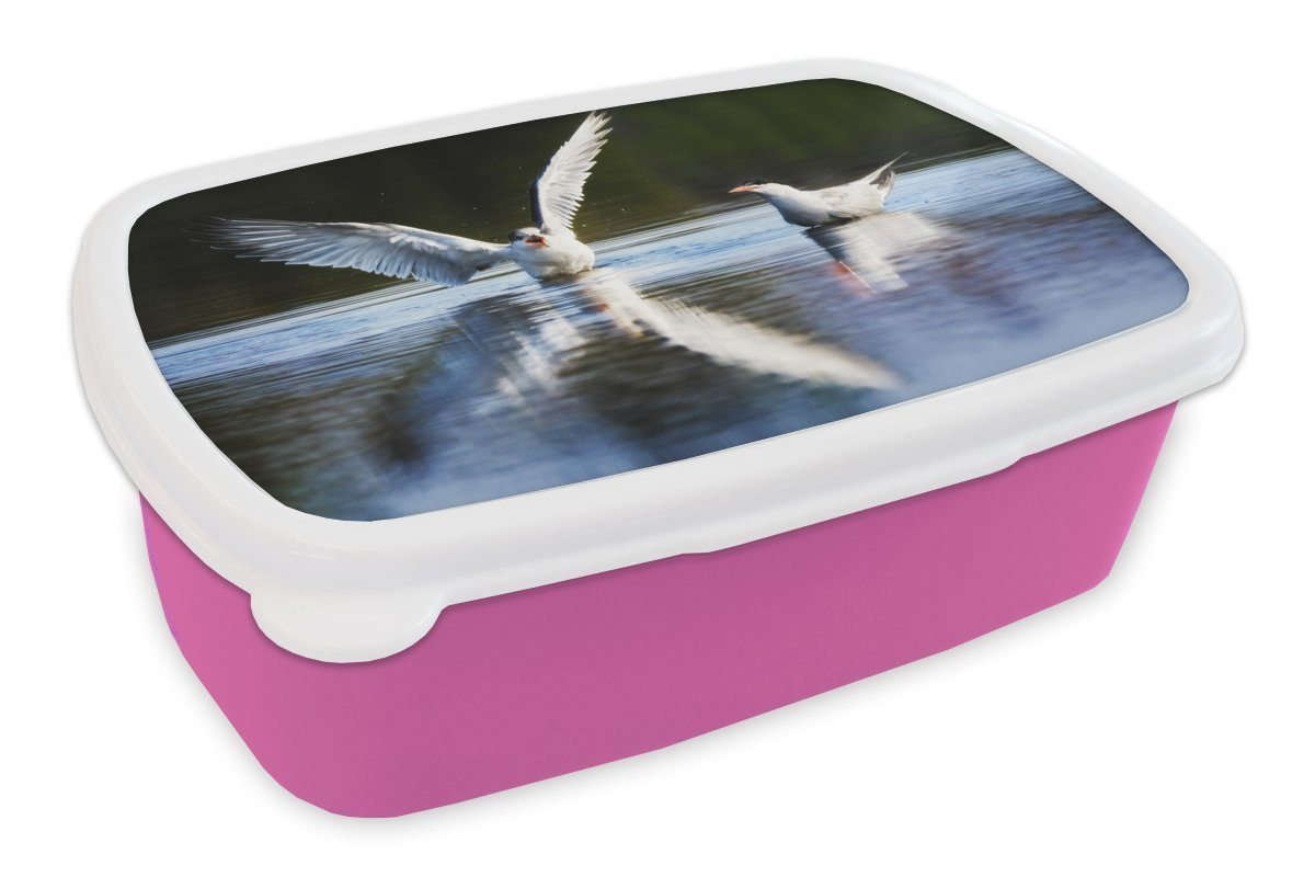 MuchoWow Lunchbox Vogel - Wasser - Flügel, Kunststoff, (2-tlg), Brotbox für Erwachsene, Brotdose Kinder, Snackbox, Mädchen, Kunststoff rosa